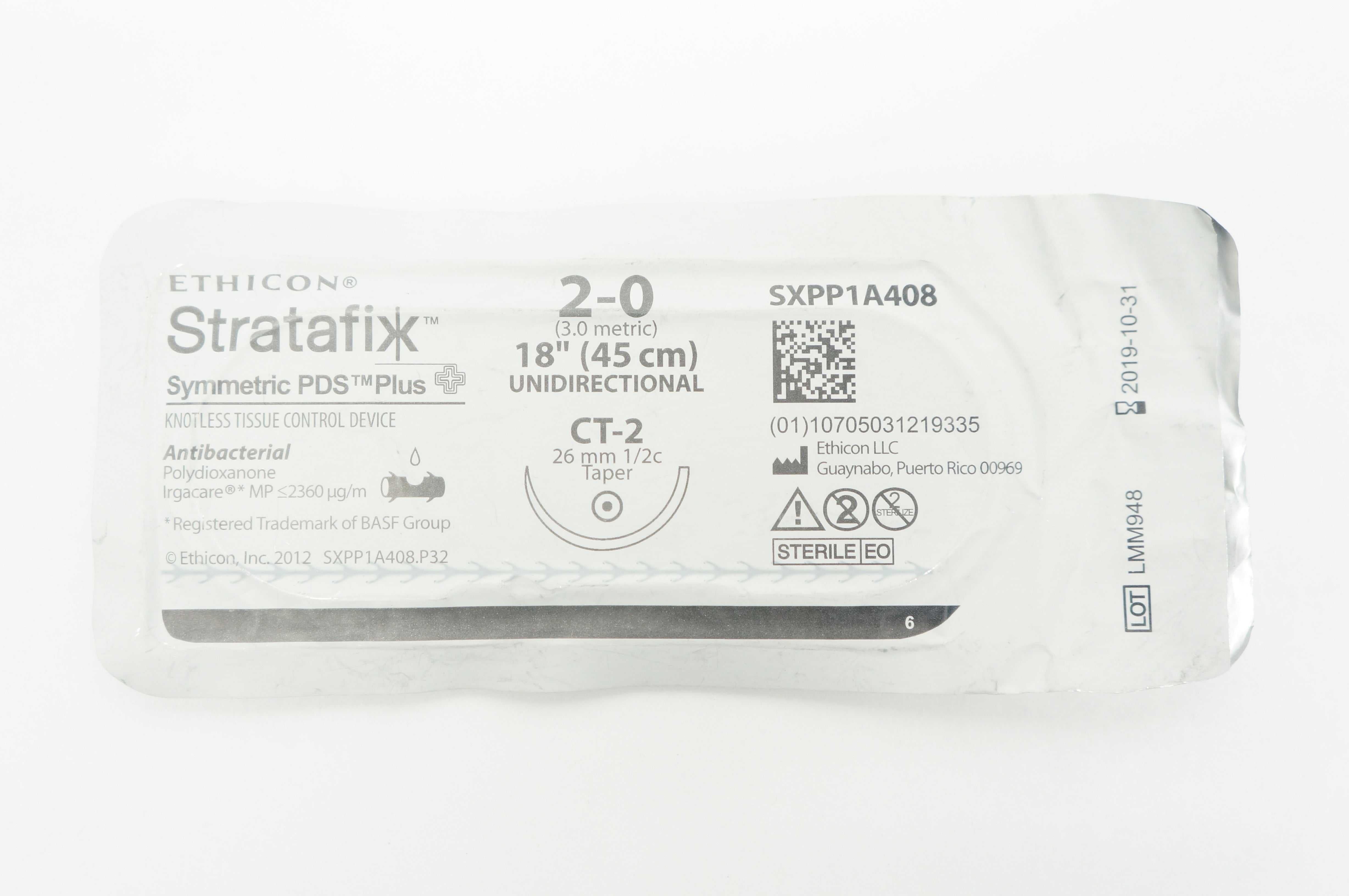 Ethicon SXPP1A408 2-0 Stratafix Symmetric PDS Plus, CT-2, 26mm 1/2c, 18inch (x)