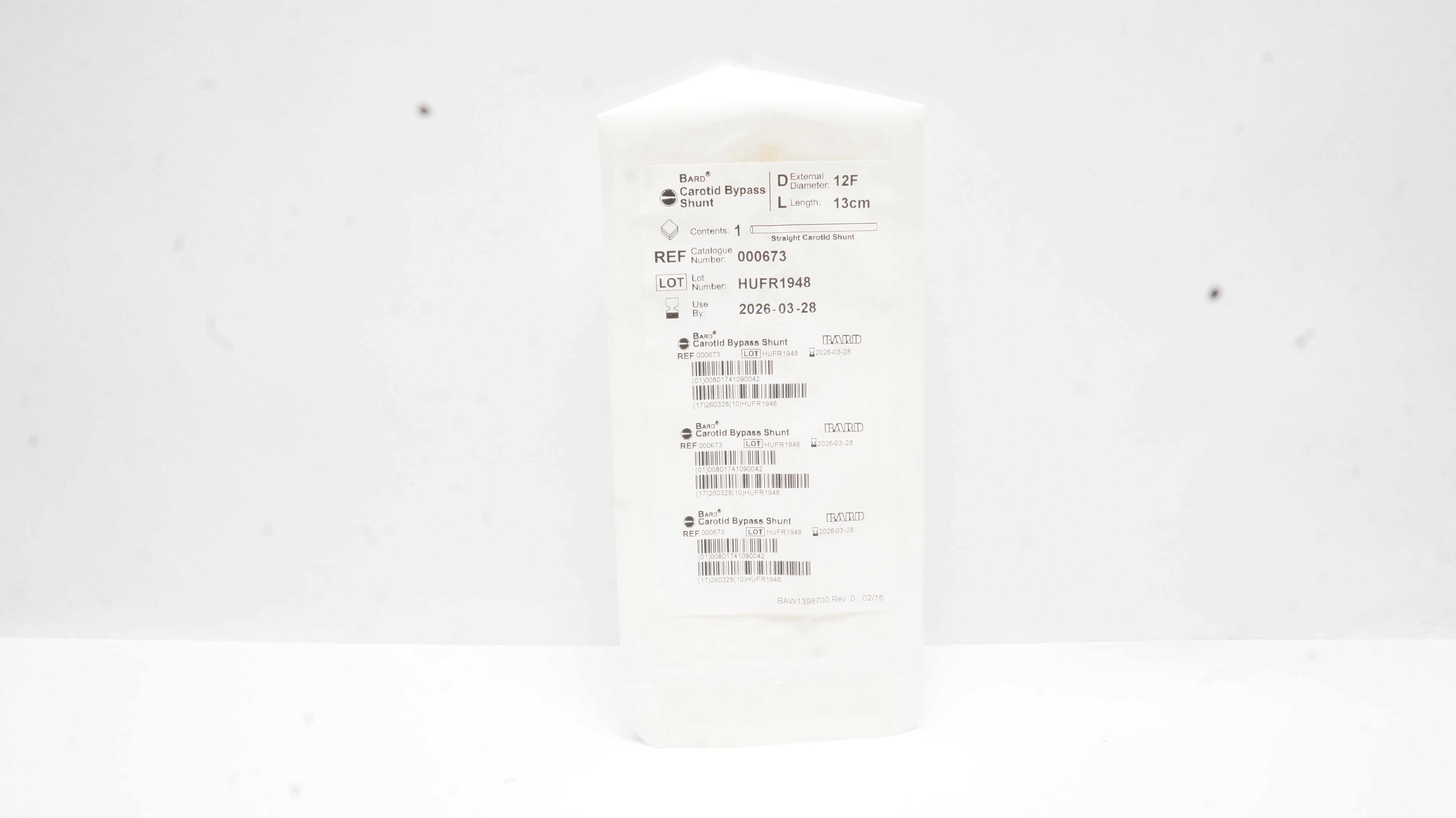 Bard 000673 Carotid Bypass Shunt, Diameter 12F x 13cm