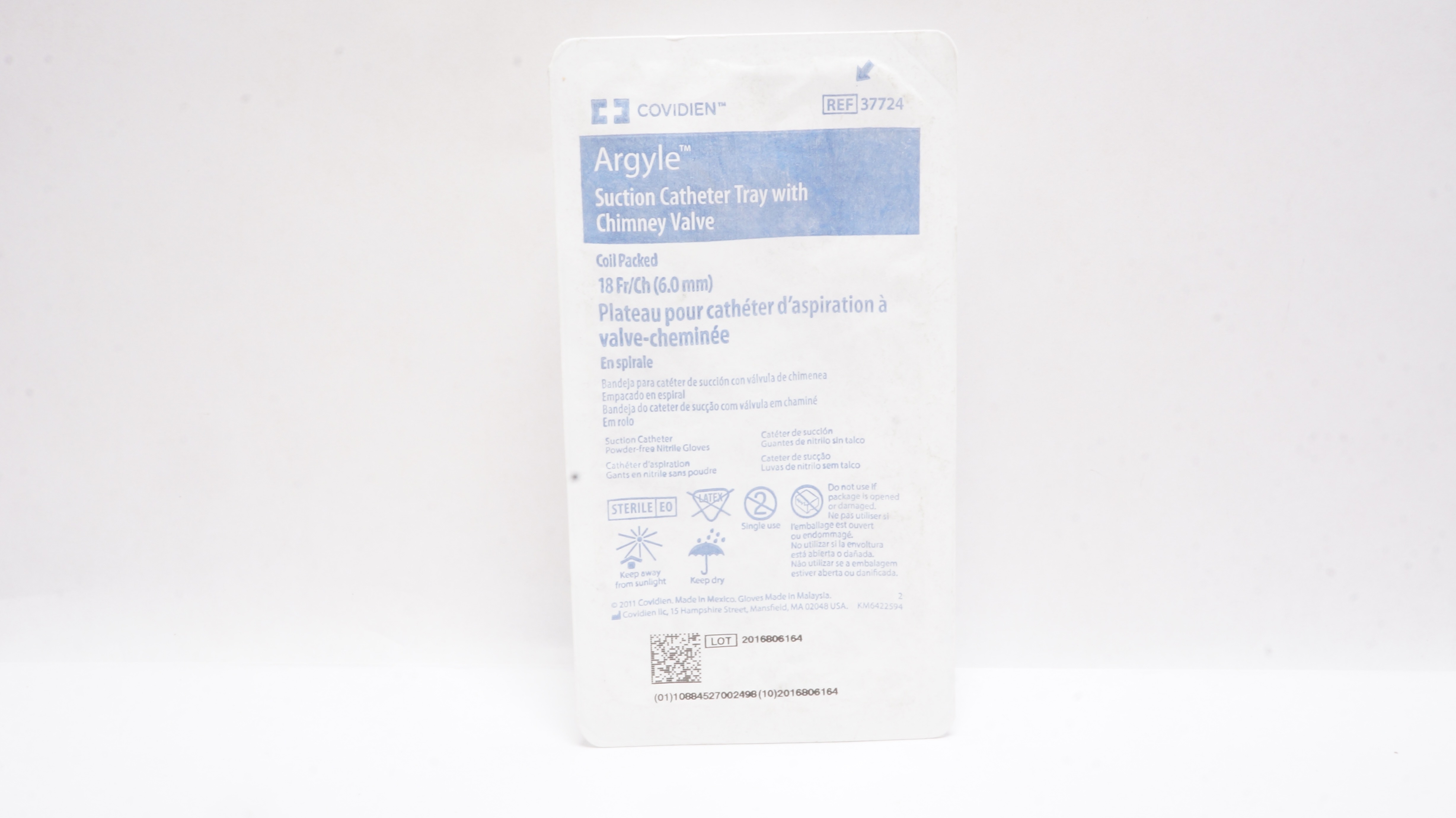 Covidien 37724 Argyle Suction Cath. Tray with Chimney Valve 18 Fr/Ch