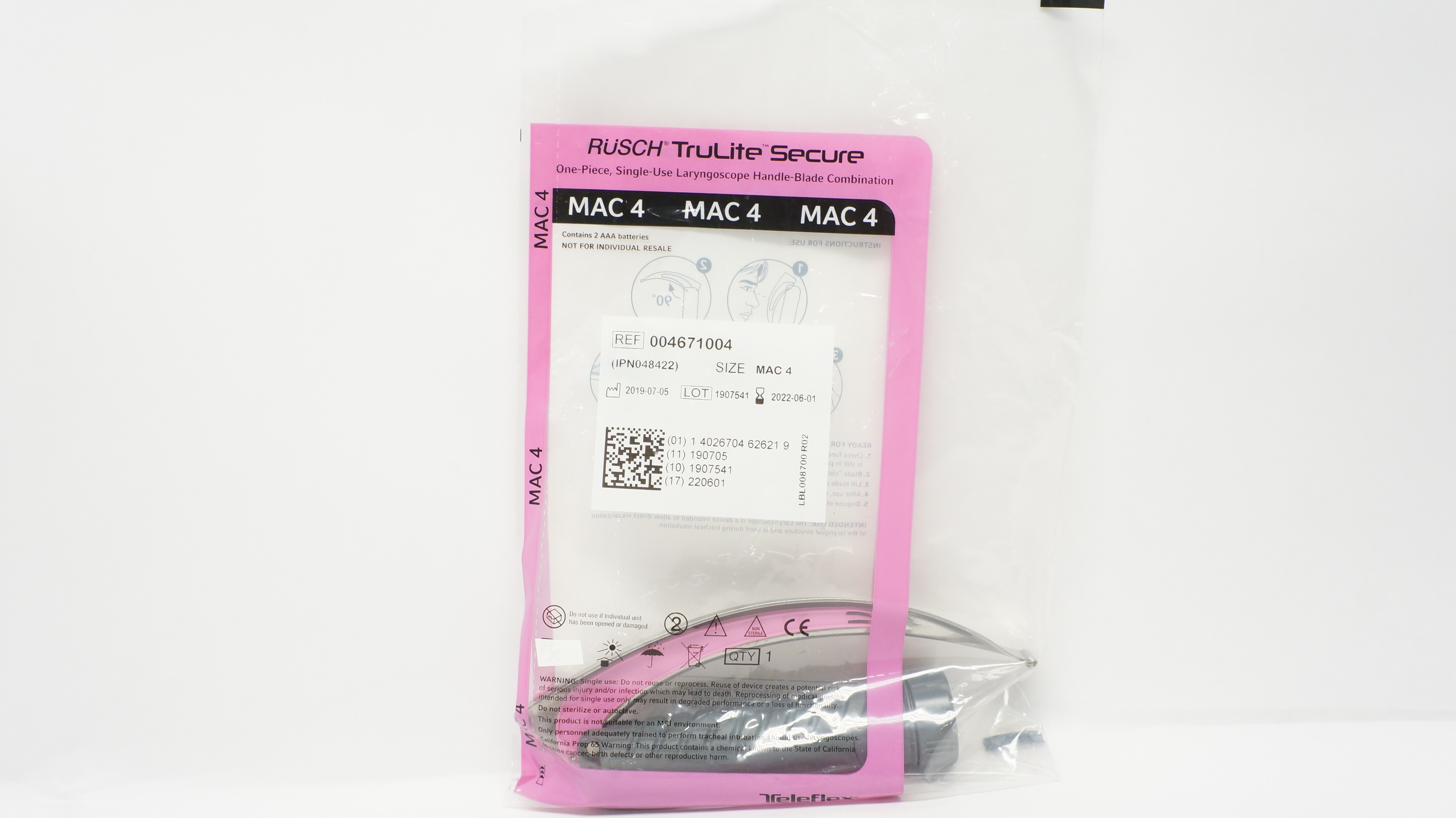 Teleflex 004671004 TruLite Secure Laryngoscope Handle-Blade Combination MAC 4(x)