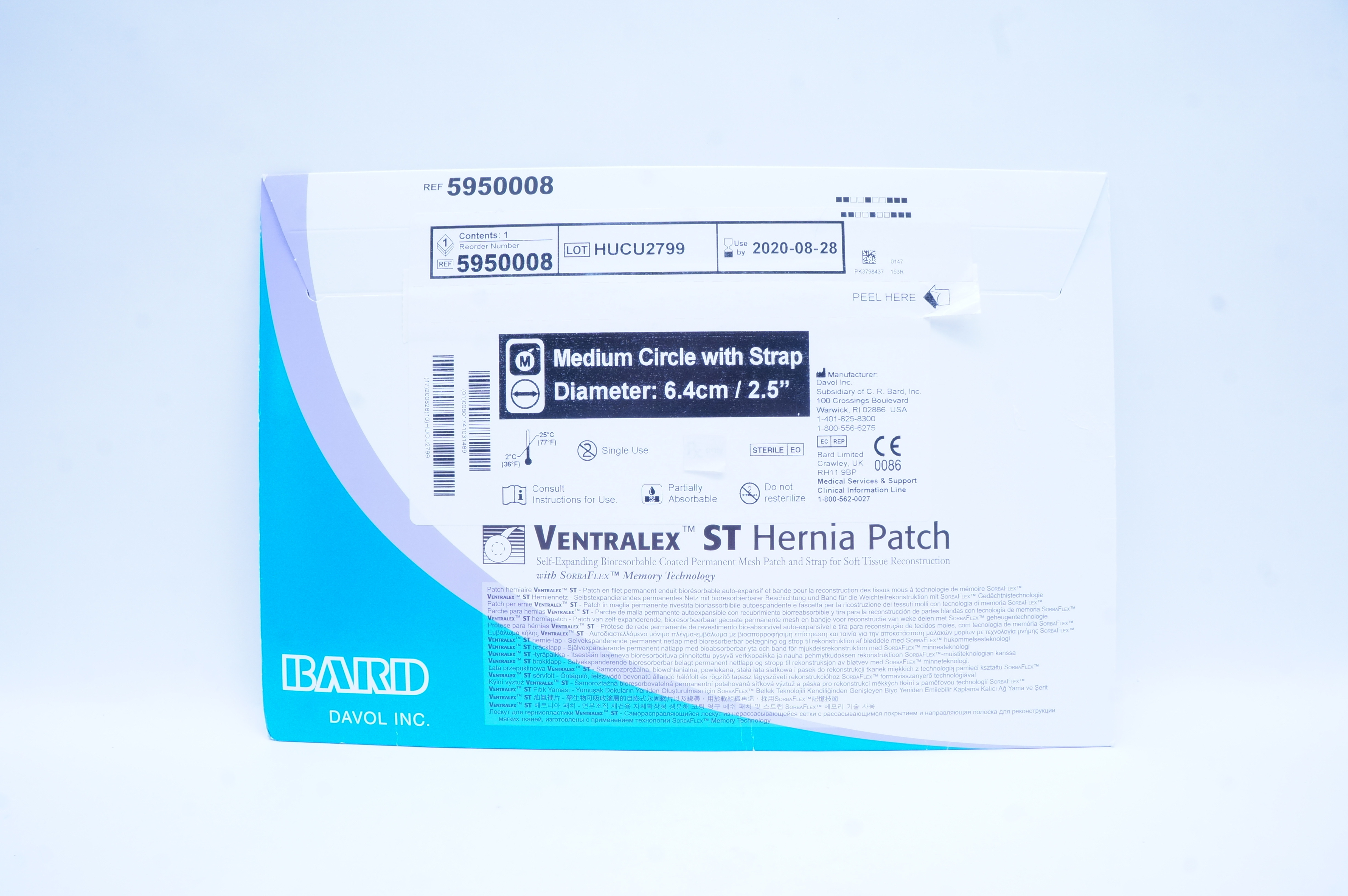Bard 5950008 Davol Ventralex ST Hernia Patch,Medium Circle with Strap 2.5in. (x)