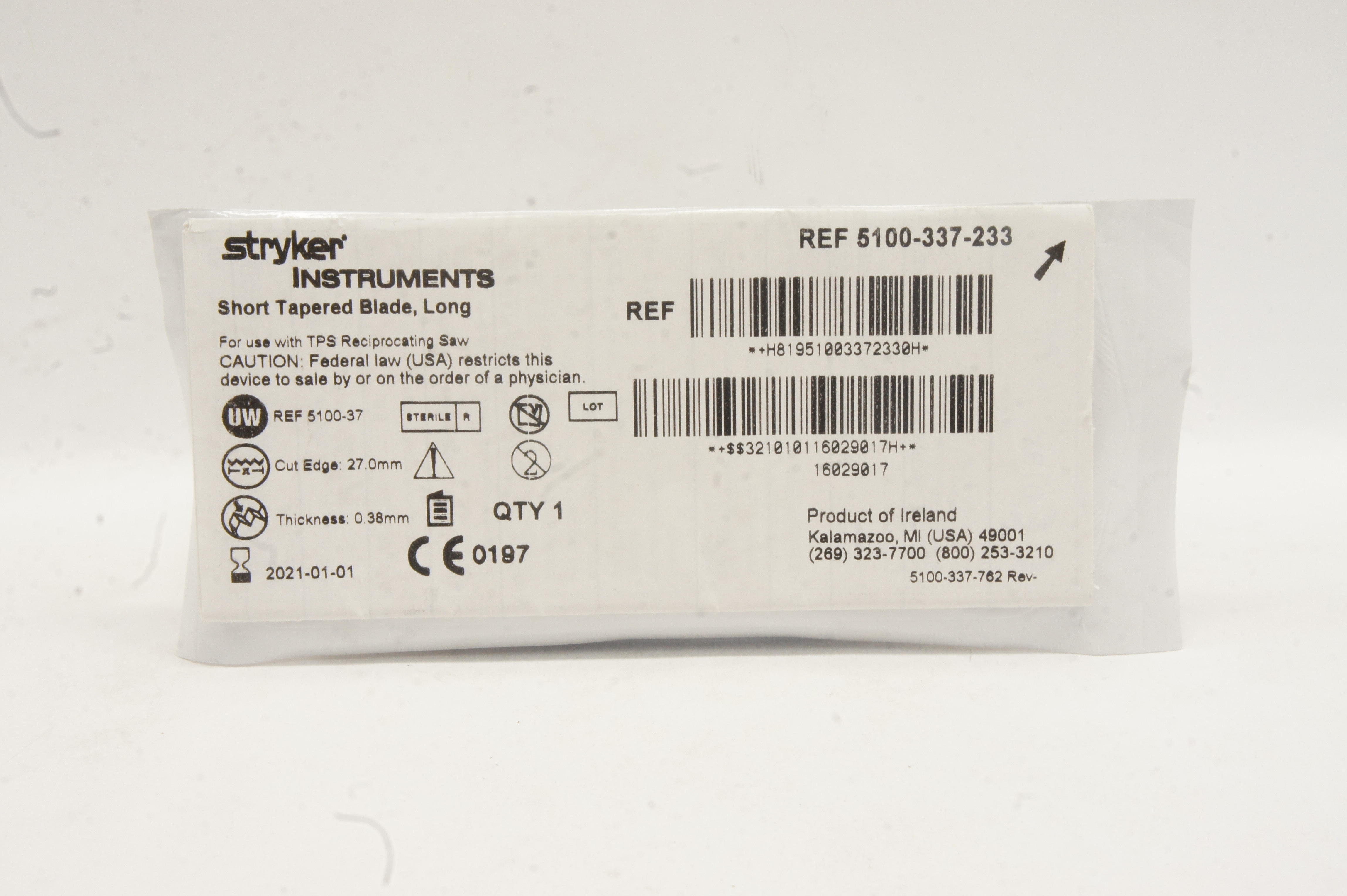 Stryker 5100-337-233 Short Tapered Blade Long 27.0 x 0.38mm (x)