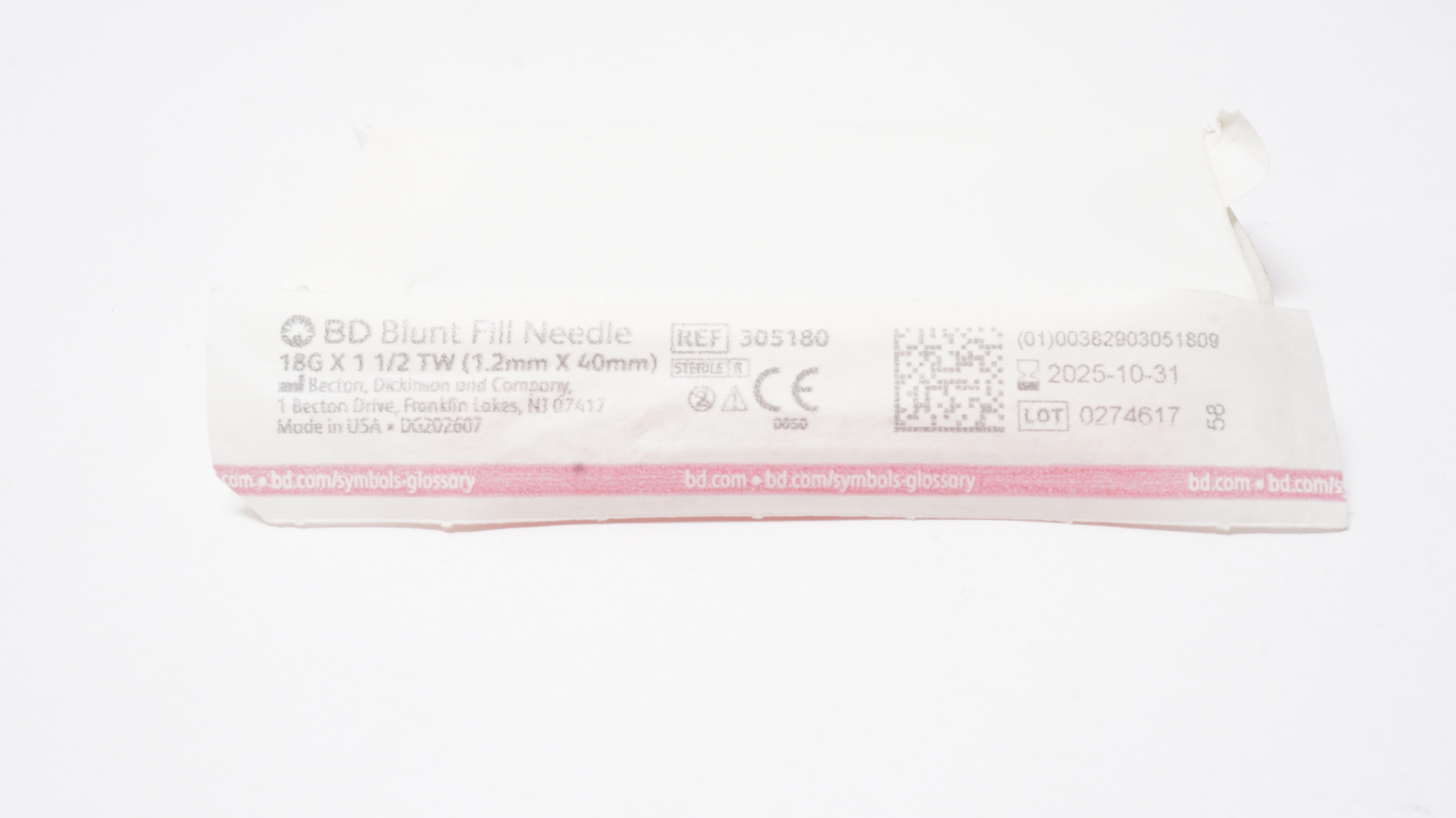 BD 305180 Blunt Fill Ndle. 18G x 1-1/2inch TW