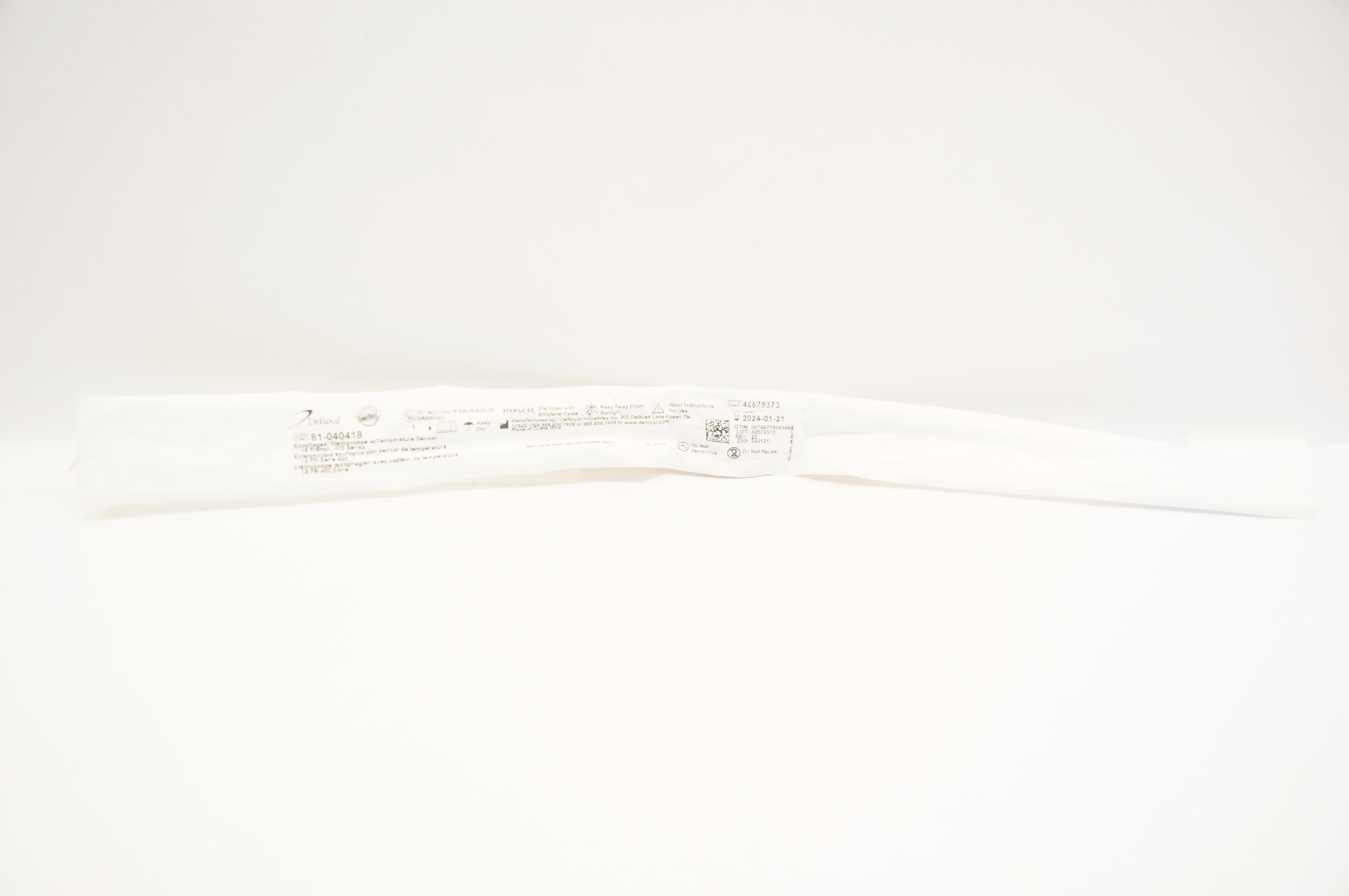 DeRoyal 81-040418 Esophageal Stethoscope w/Temperature Sensor 18Fr., 400 Series