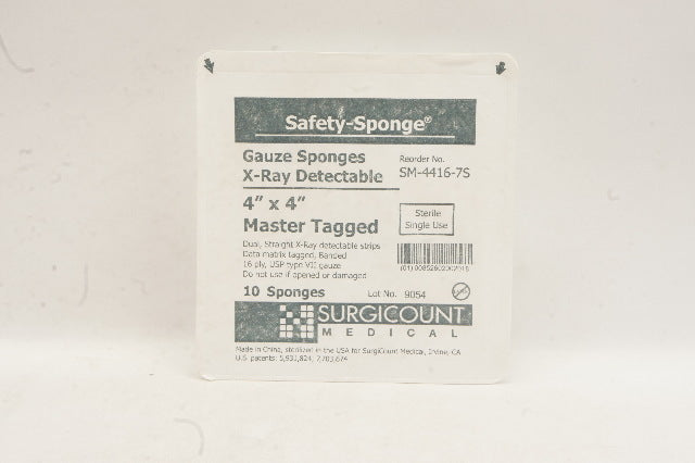 Surgicount Medical SM-4416-7S Gauze Sponges X-Ray Detectable 4x4inch - Box of 10