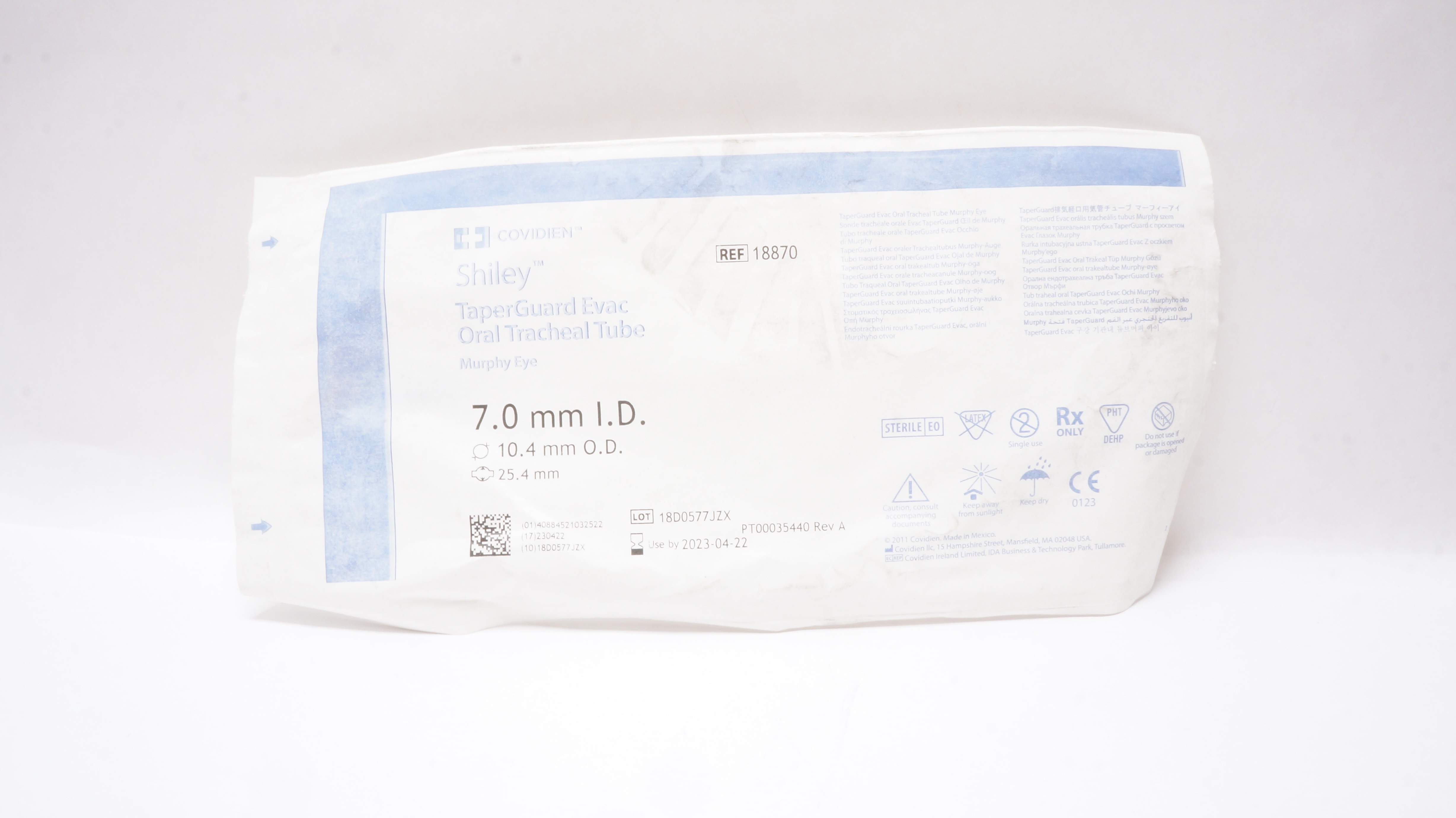 Covidien 18870 Shiley TaperGuard Oral Tracheal Tube 7.0ID x 10.4OD x 25.4mm (x)
