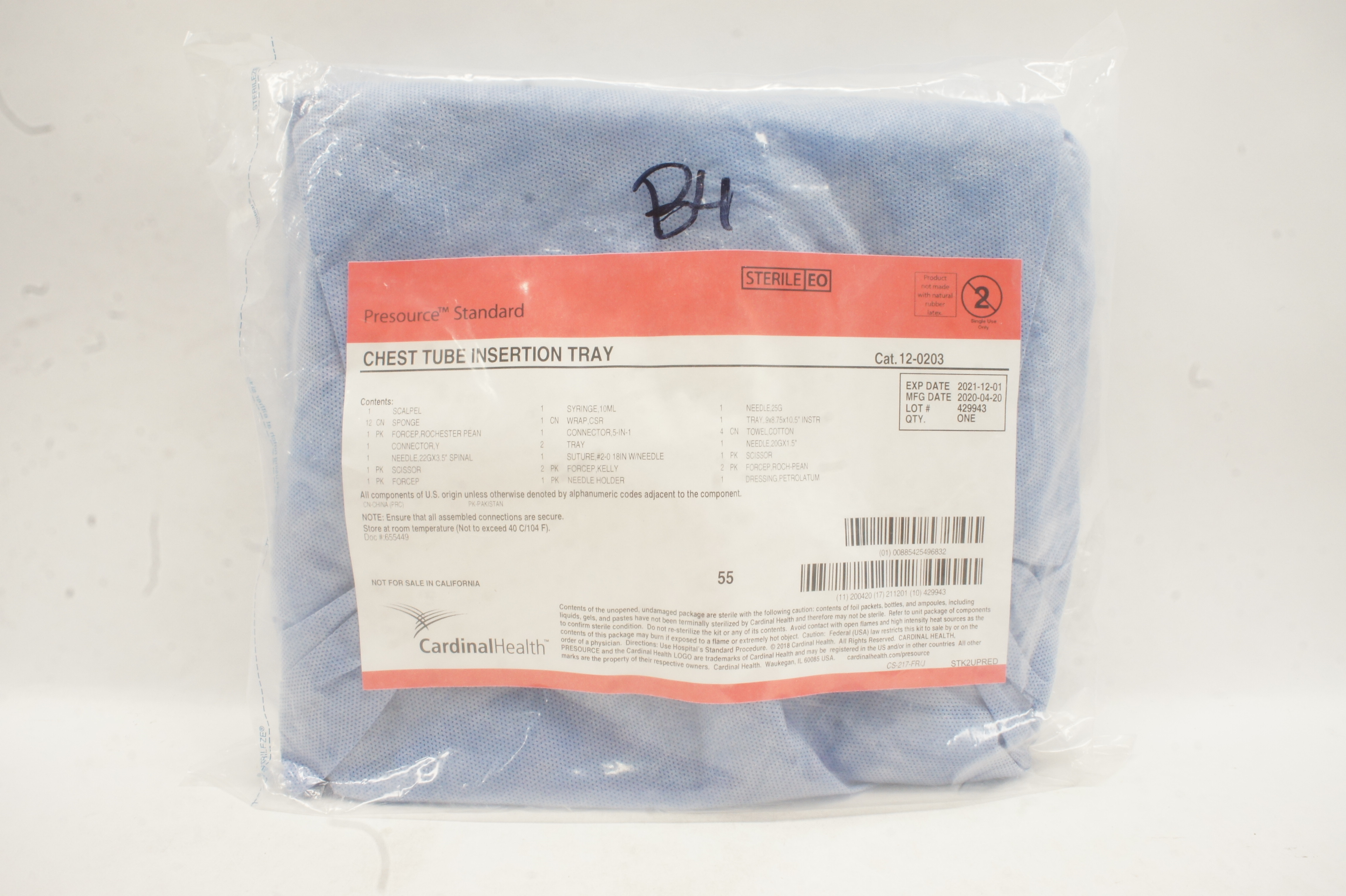 Cardinal Health 12-0203 Presource Standard Chest Tube Insertion Tray (x)