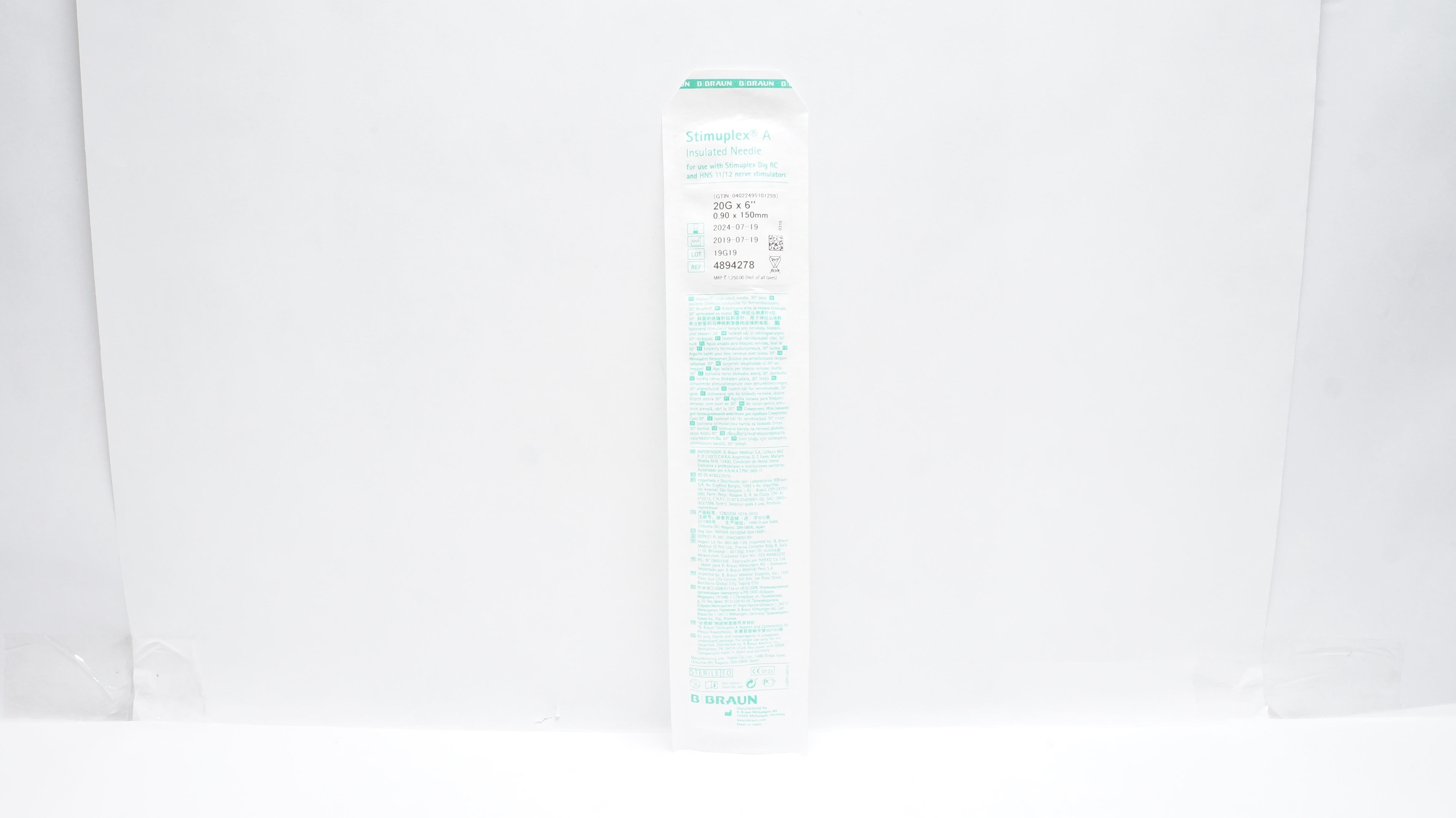 Braun 4894278 Stimuplex A Insulated Ndle. 20G x 6inch
