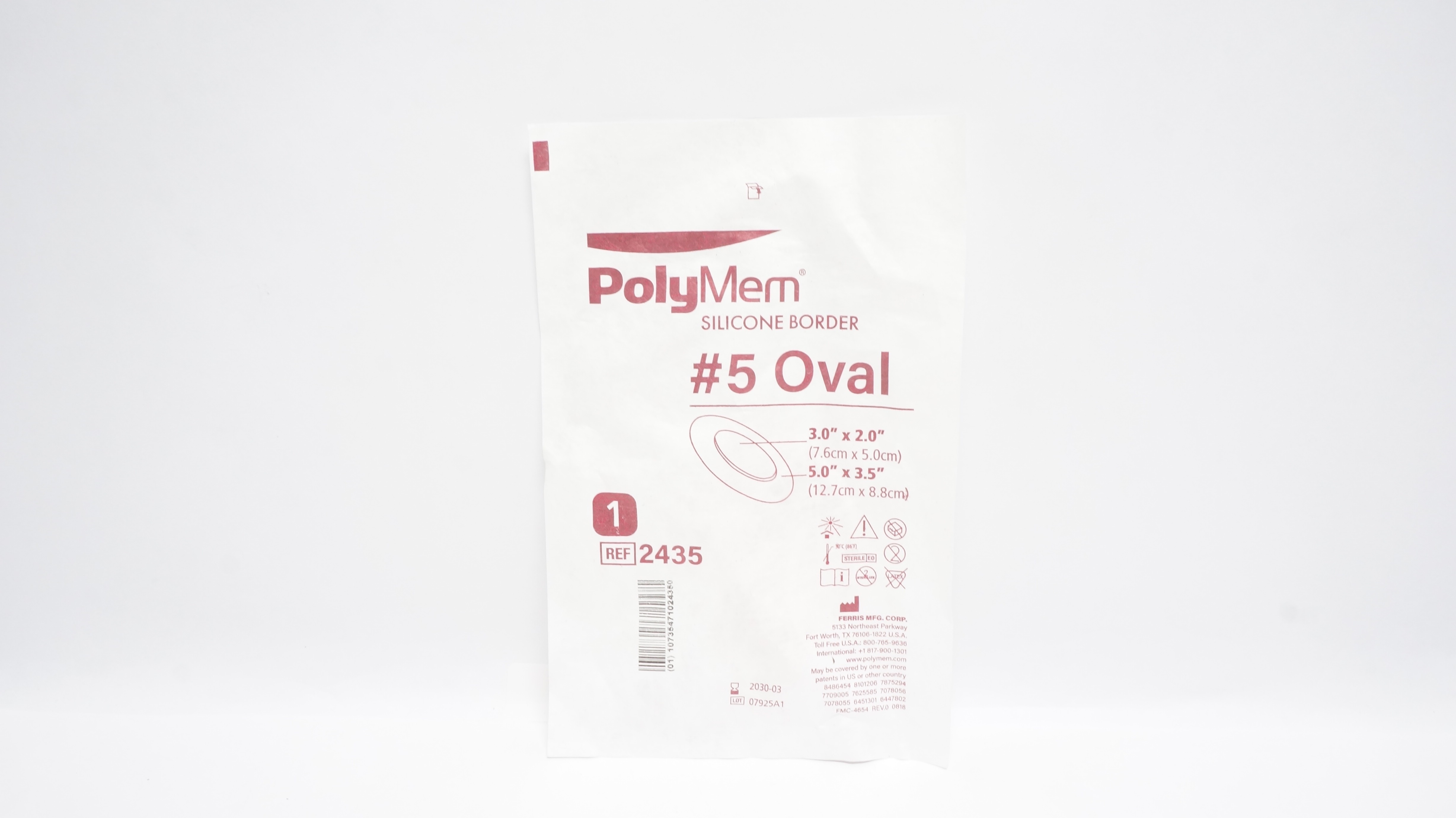 Ferris 2435 PolyMem Oval Silicone Border Dressing 5 x 3.5 inch