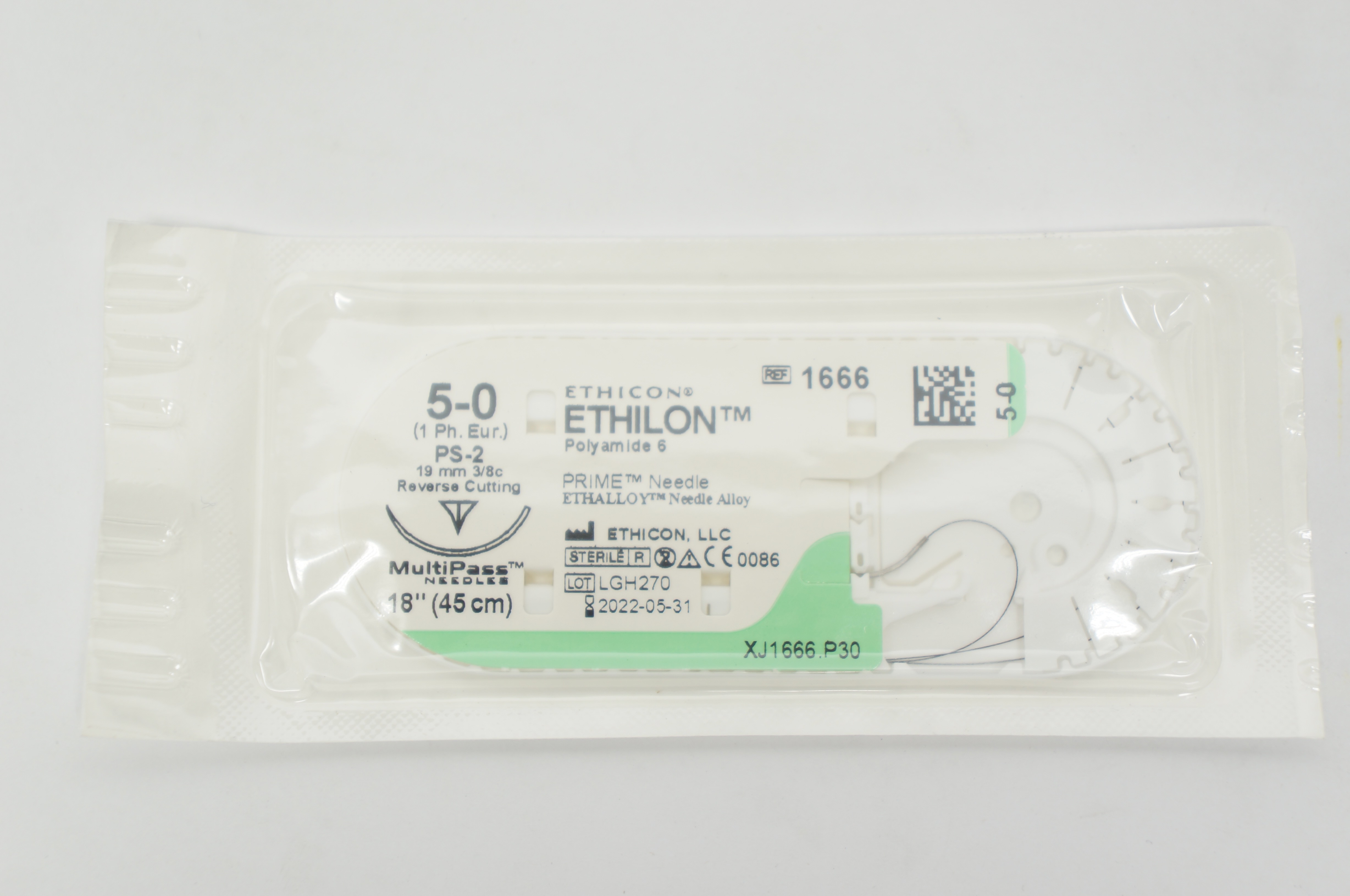 Ethicon 1666 5-0 ETHILON Stre  PS-2 19mm 3/8c Reverse Cutting, 18inch (x)