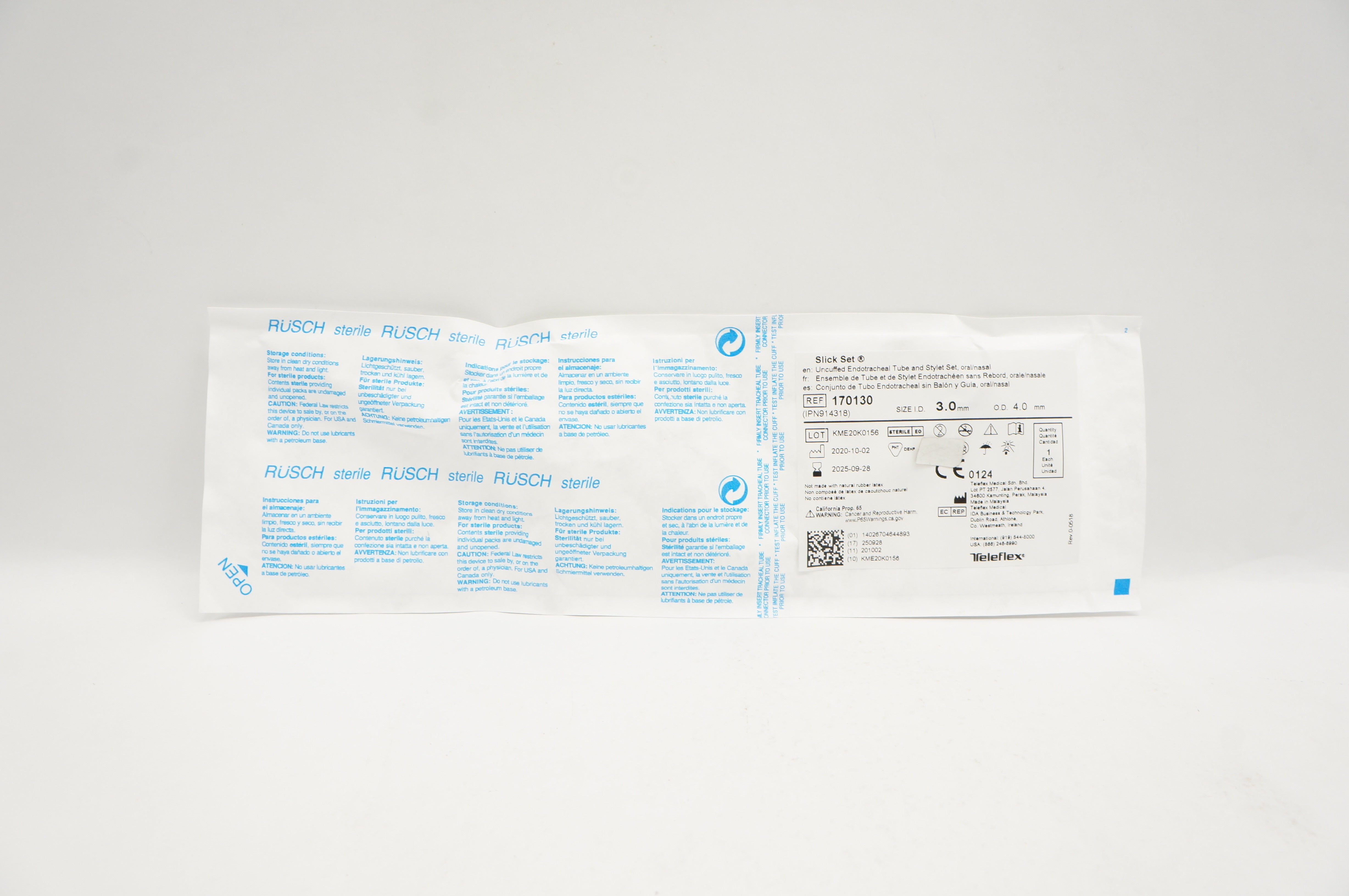 Teleflex 170130 Slick Set Uncuffed Endotracheal Tube and Stylet Set 3.0 x 4.0mm