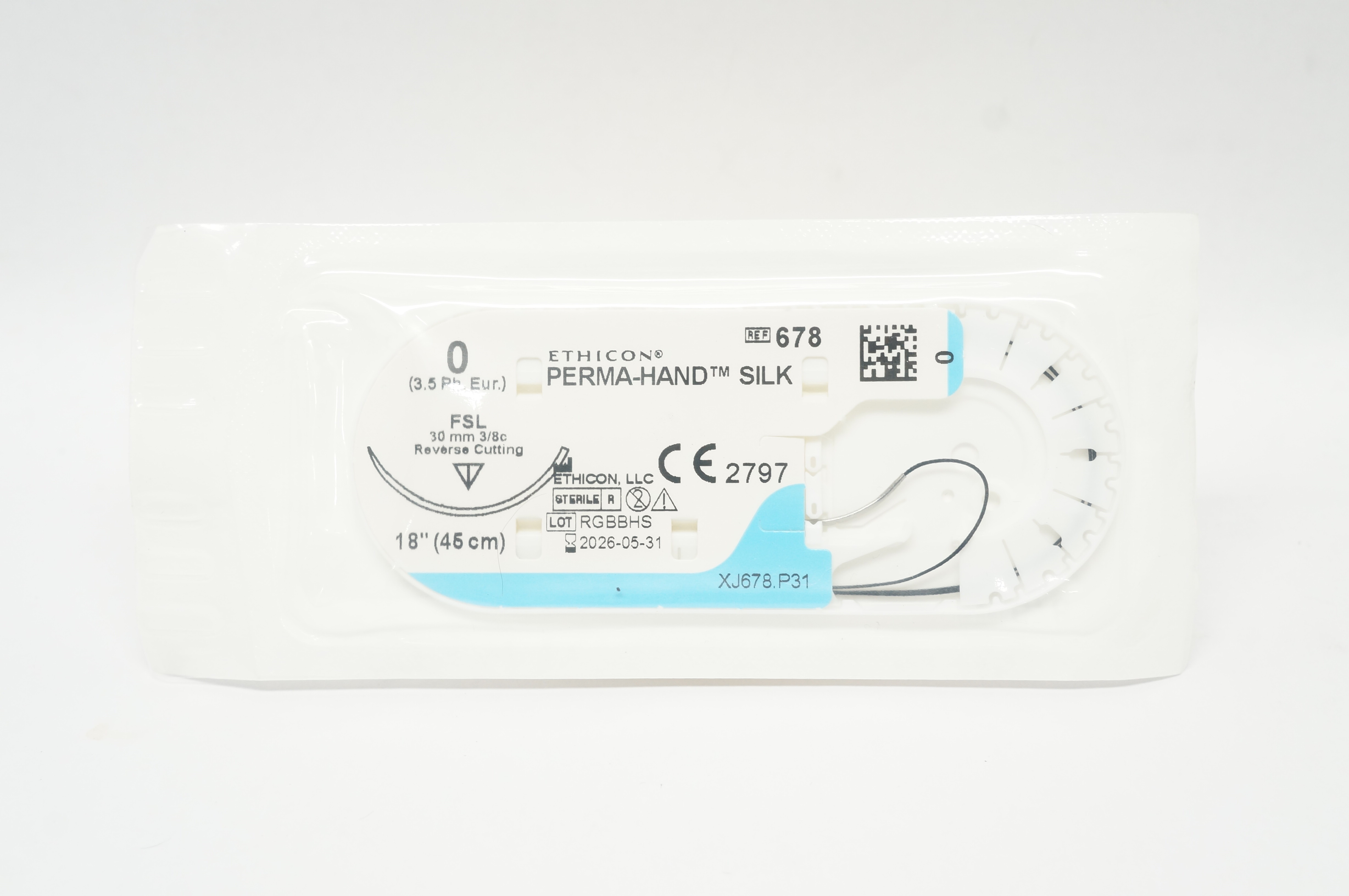 Ethicon 678 0 PERMA-HAND SILK Stre FSL 30mm 3/8c Reverse Cutting, 18inch