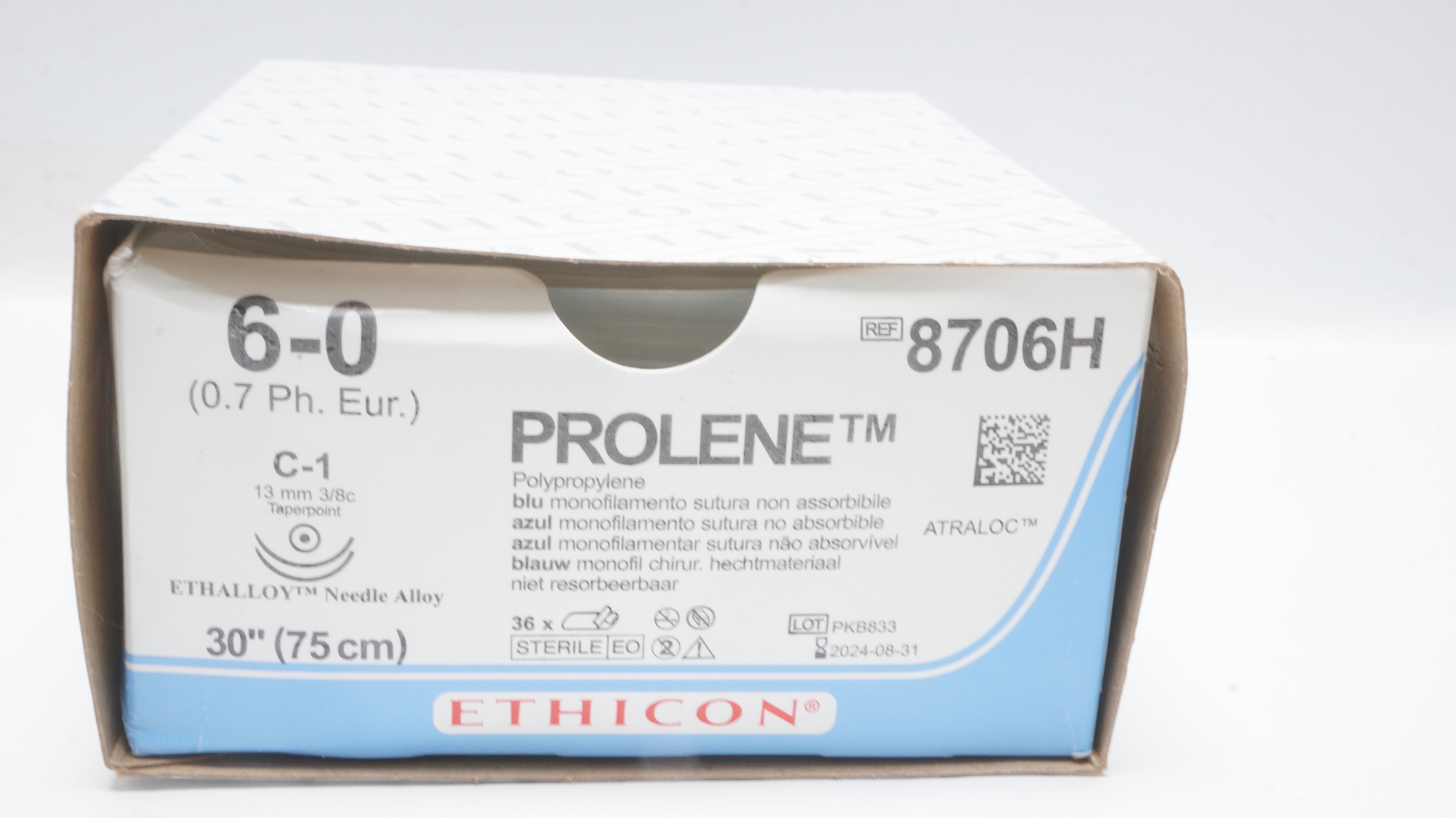 Ethicon EP8706H 6-0 Prolene Stre C-1 13mm 3/8c Taperpoint 30inch (x) - Box of 24