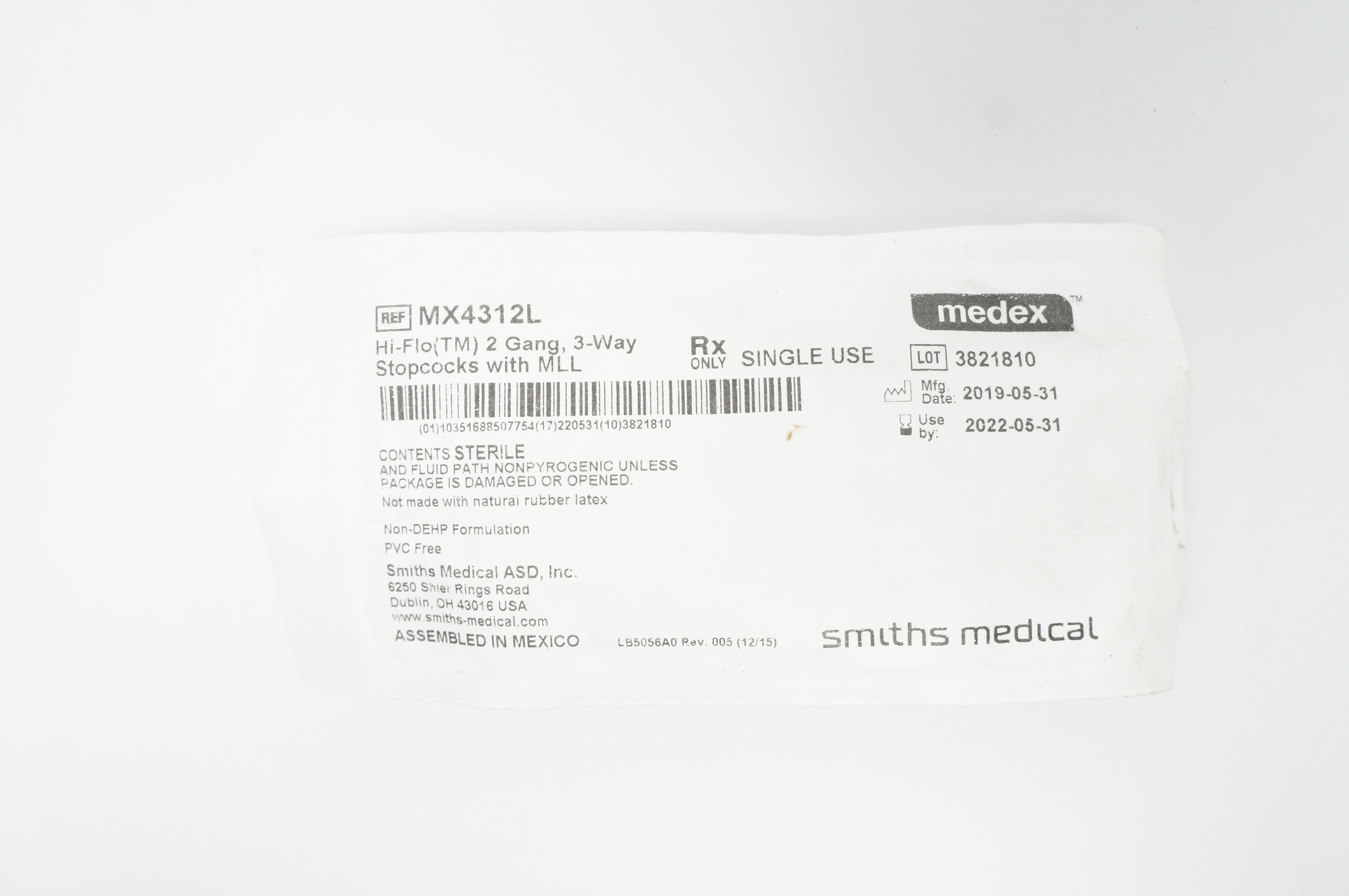 Smiths Medical MX4312L Medex Hi-Flo 2 Gang 3-Way Stopcocks with MLL (x)