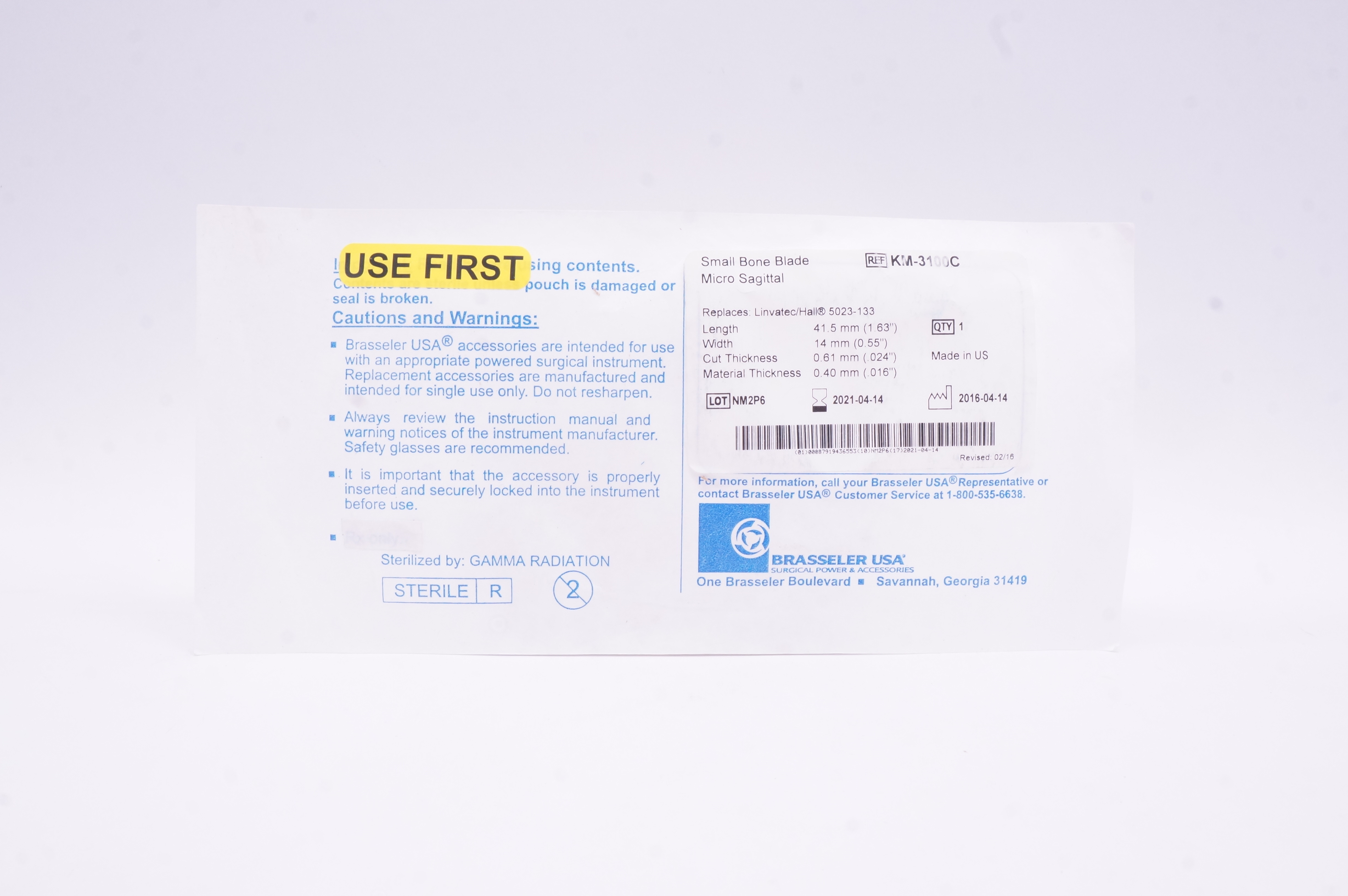 Brasseler KM-3100C Small Bone Blade Micro Sagittal 41.5 x 14 x 0.61 x 0.40mm (x)