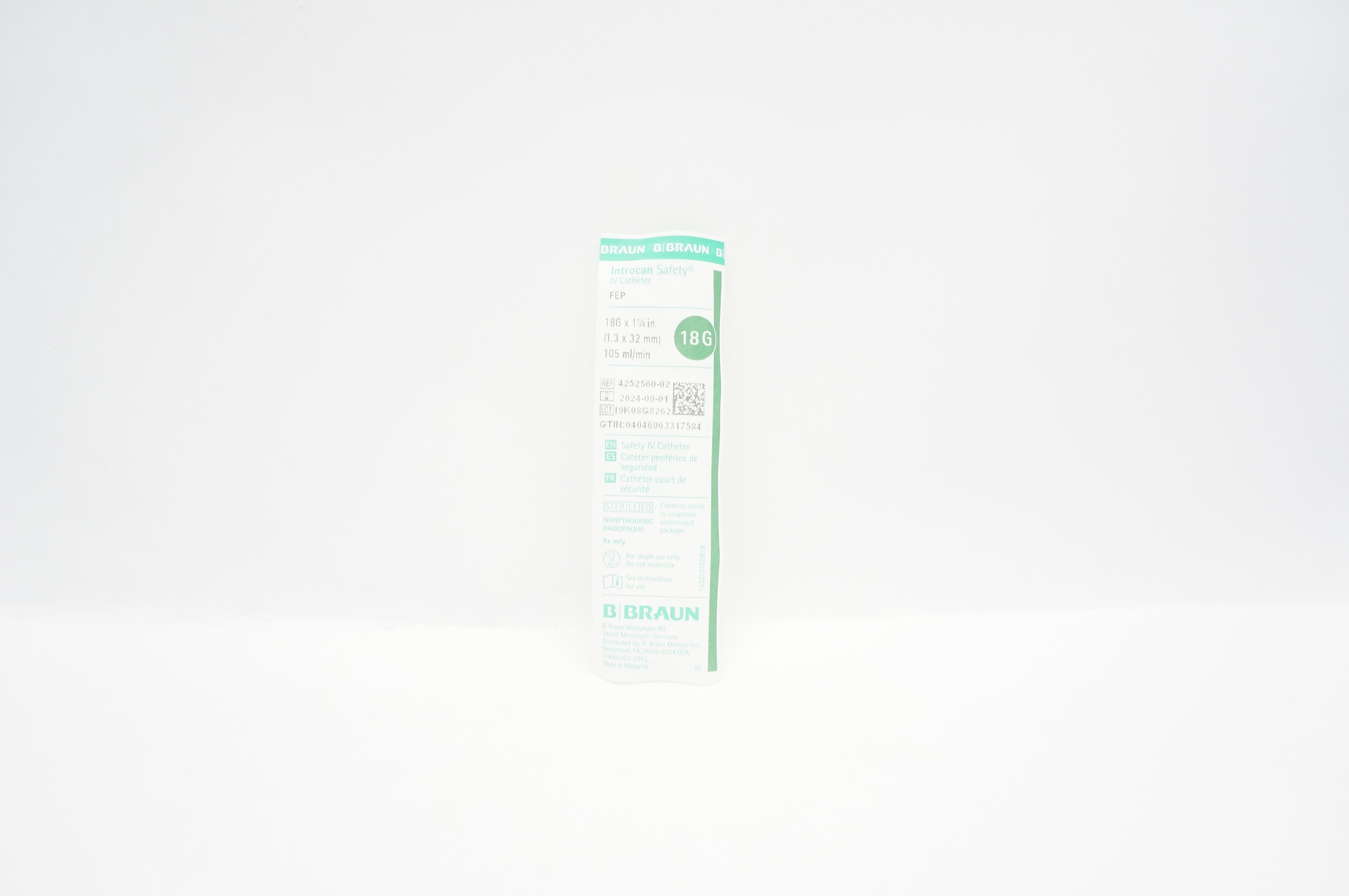 Braun 4252560-02 Introcan Safety FEP IV Cath. 18G x 1 1/4inch 105ml/min