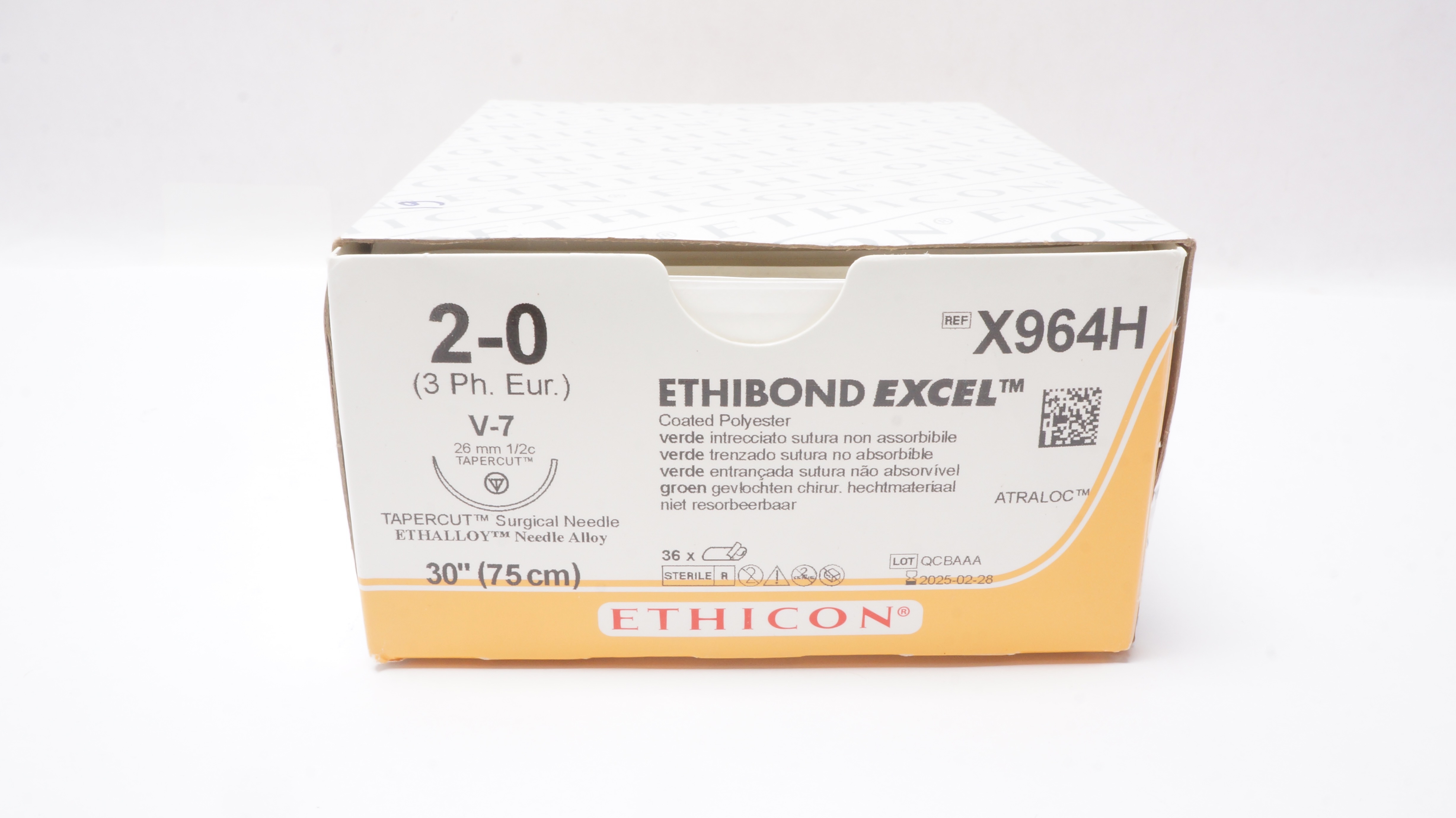 Ethicon X964H 2-0 Ethibond Excel Coated Stre V-7 26mm 1/2c 30In - Box of 19