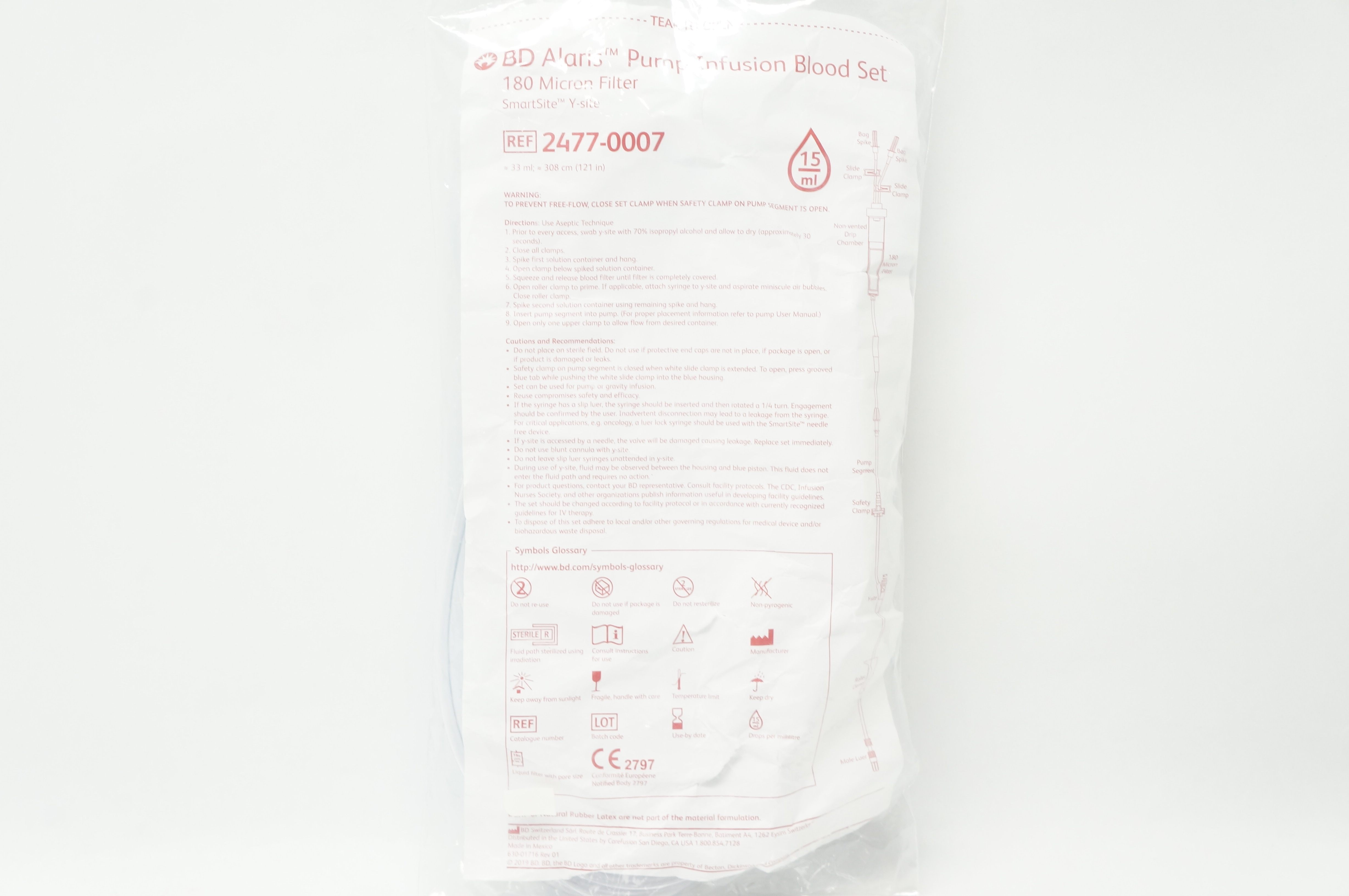 BD 2477-0007 Alaris Pump Infusion Blood Set 180 Micron Filter 15ml