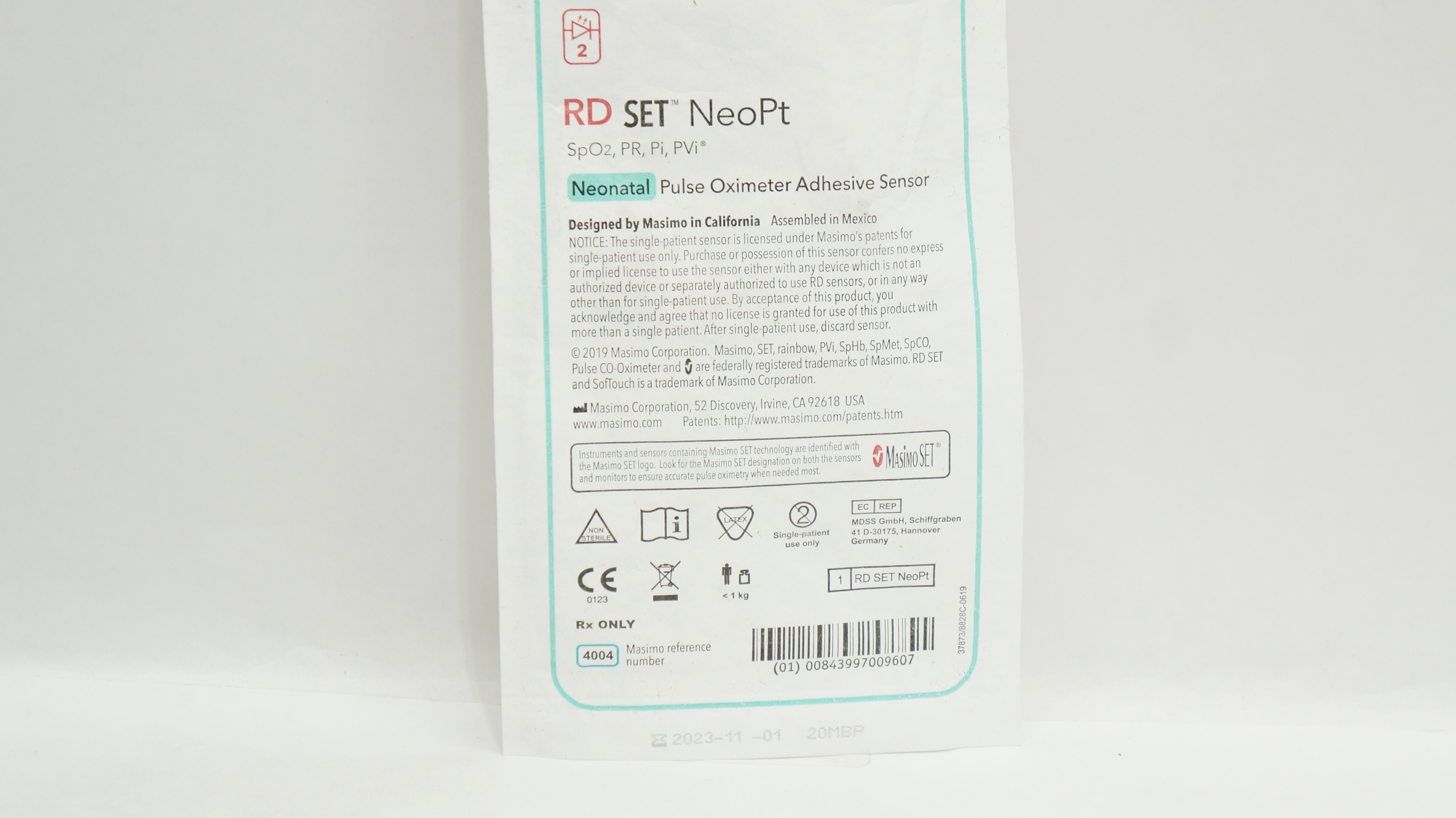 MasimoSet 4004 SpO2 RD SET Neonatal Pulse Oximeter Adhesive Sensor <1kg (x)