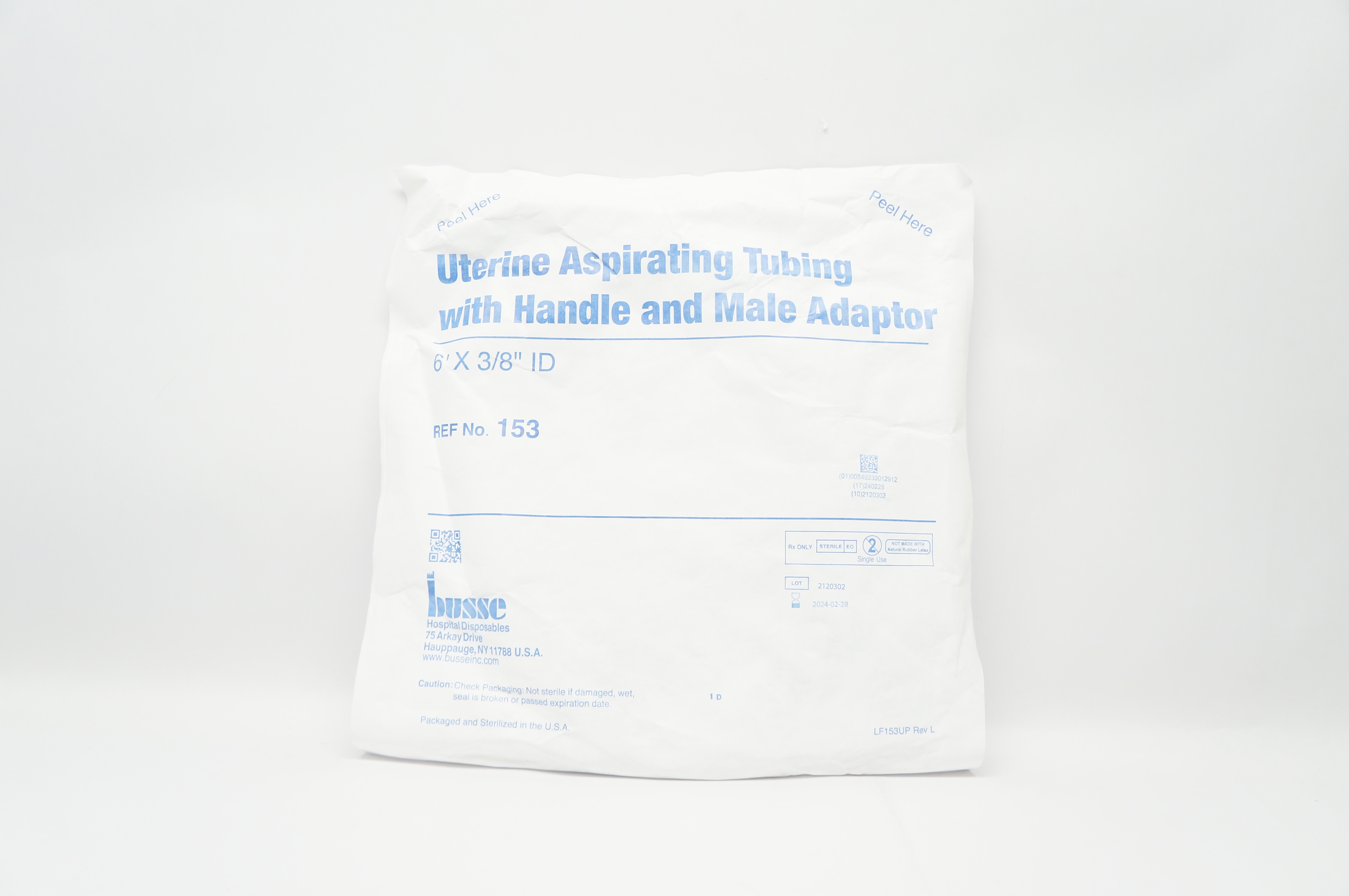 Busse 153 Uterine Aspirating Tubing with Handle & Male Adaptor 6Ft x 3/8inch ID