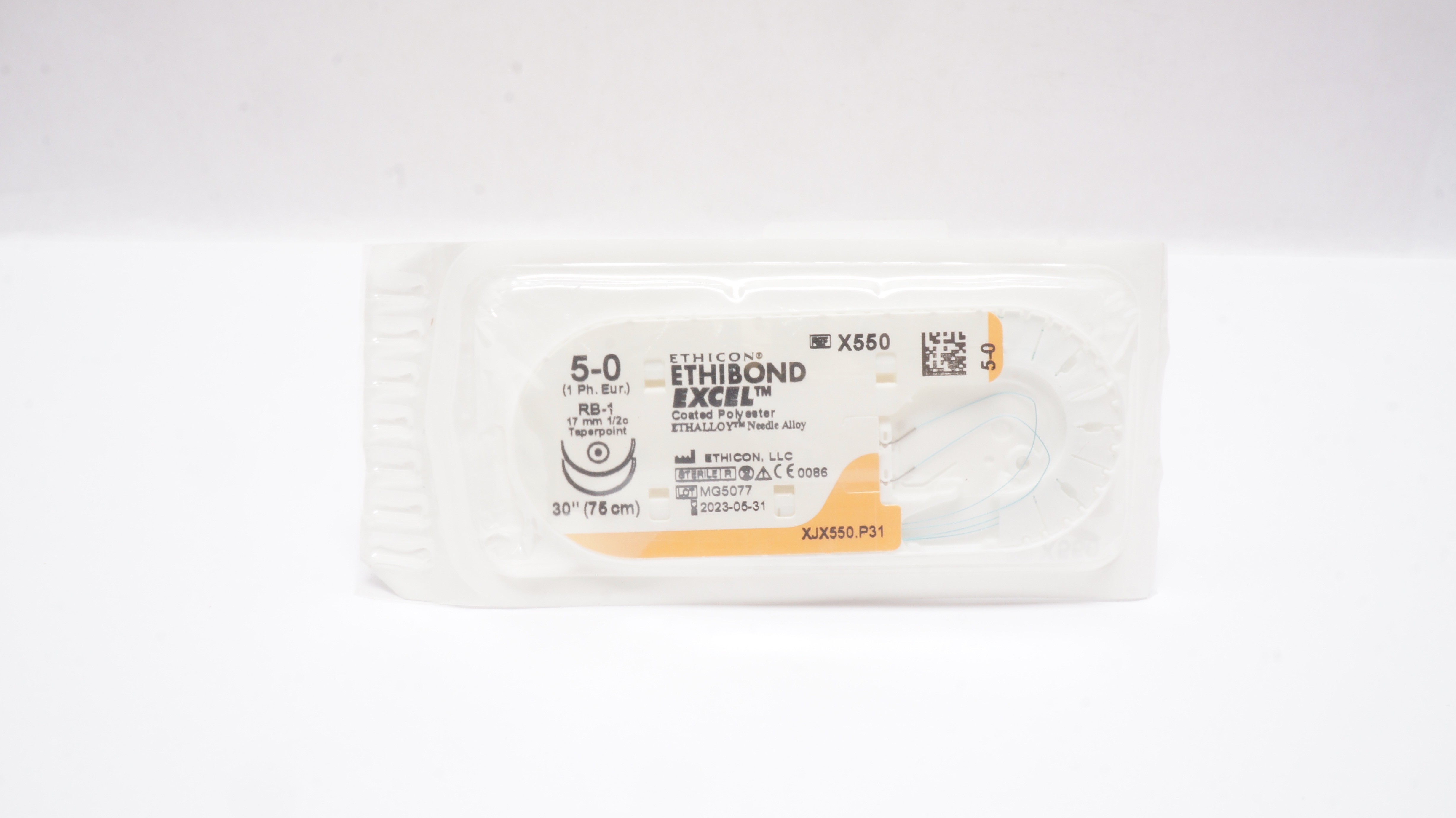 Ethicon X550 5-0 ETHIBOND EXCEL, RB-1, 17mm 1/2c Taper, 30inch (x)
