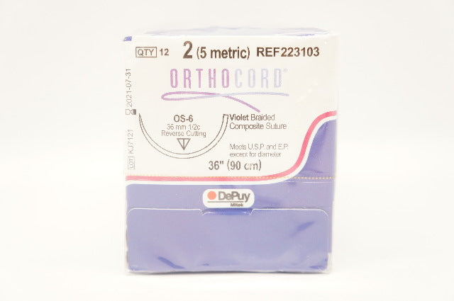 DePuy 223103 2 Mitek Orthocord OS-6 36mm 1/2c Reverse Cutting, 36in(x)-Box of 12