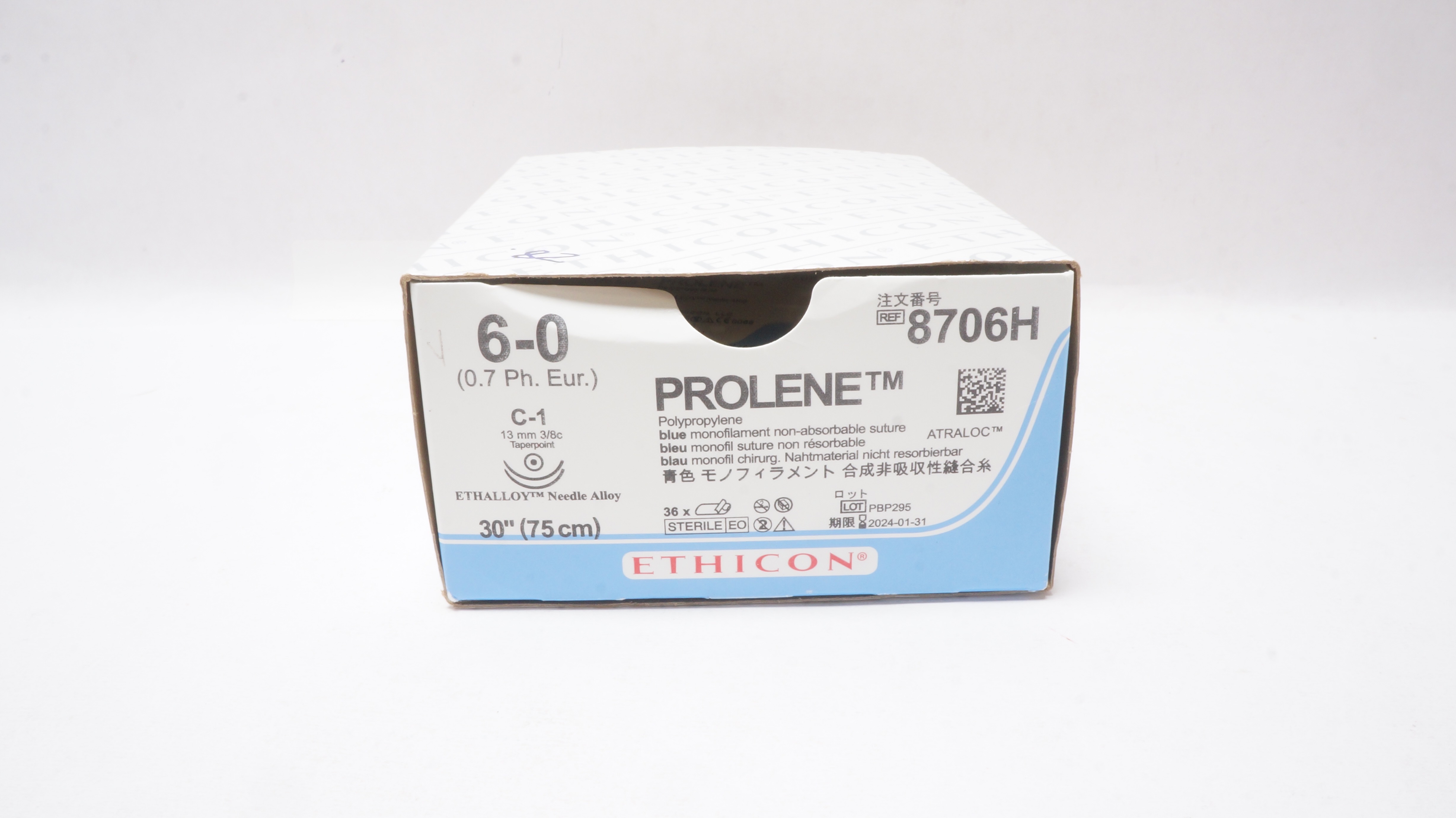 Ethicon 8706H 6-0 PROLENE, C-1, 13mm 3/8c Taper, 30inch - Box of 28