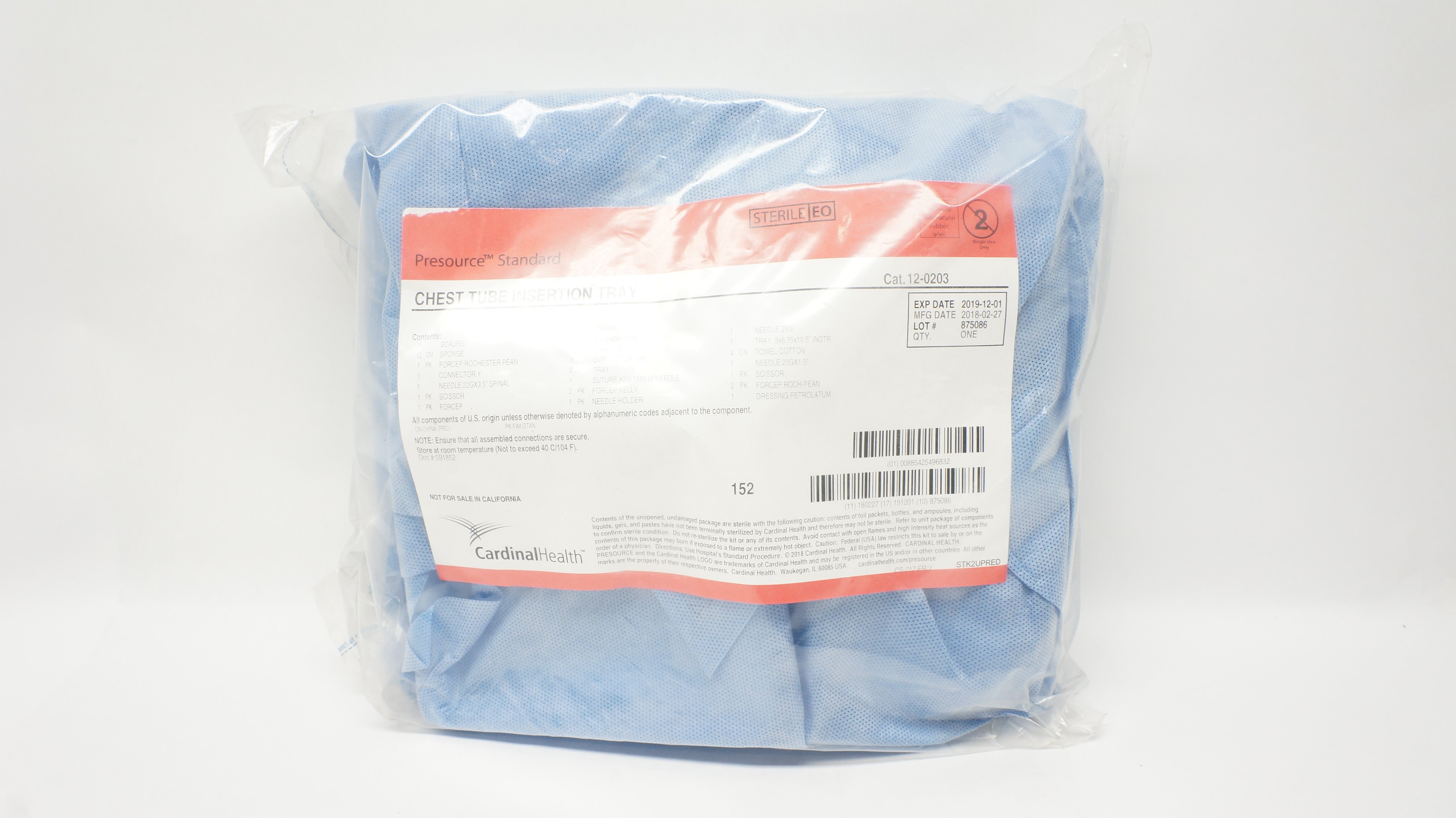 Cardinal Health 12-0203 Presourse Standard Chest Tube Insertion Tray (x)