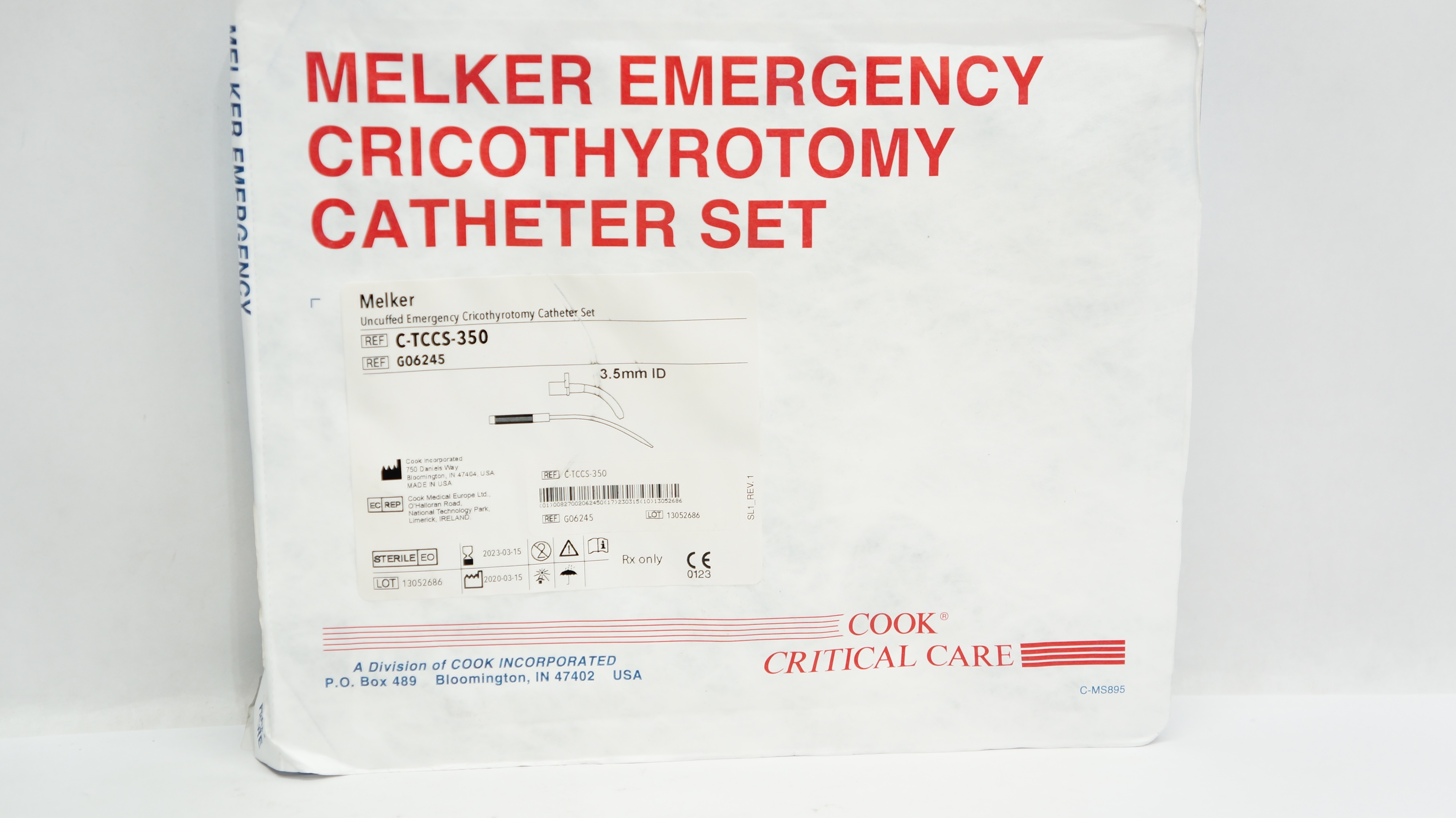Cook G06245 Melker Uncuffed Emergency Cricothyrotomy Cath. Set 3.5mm ID (x)
