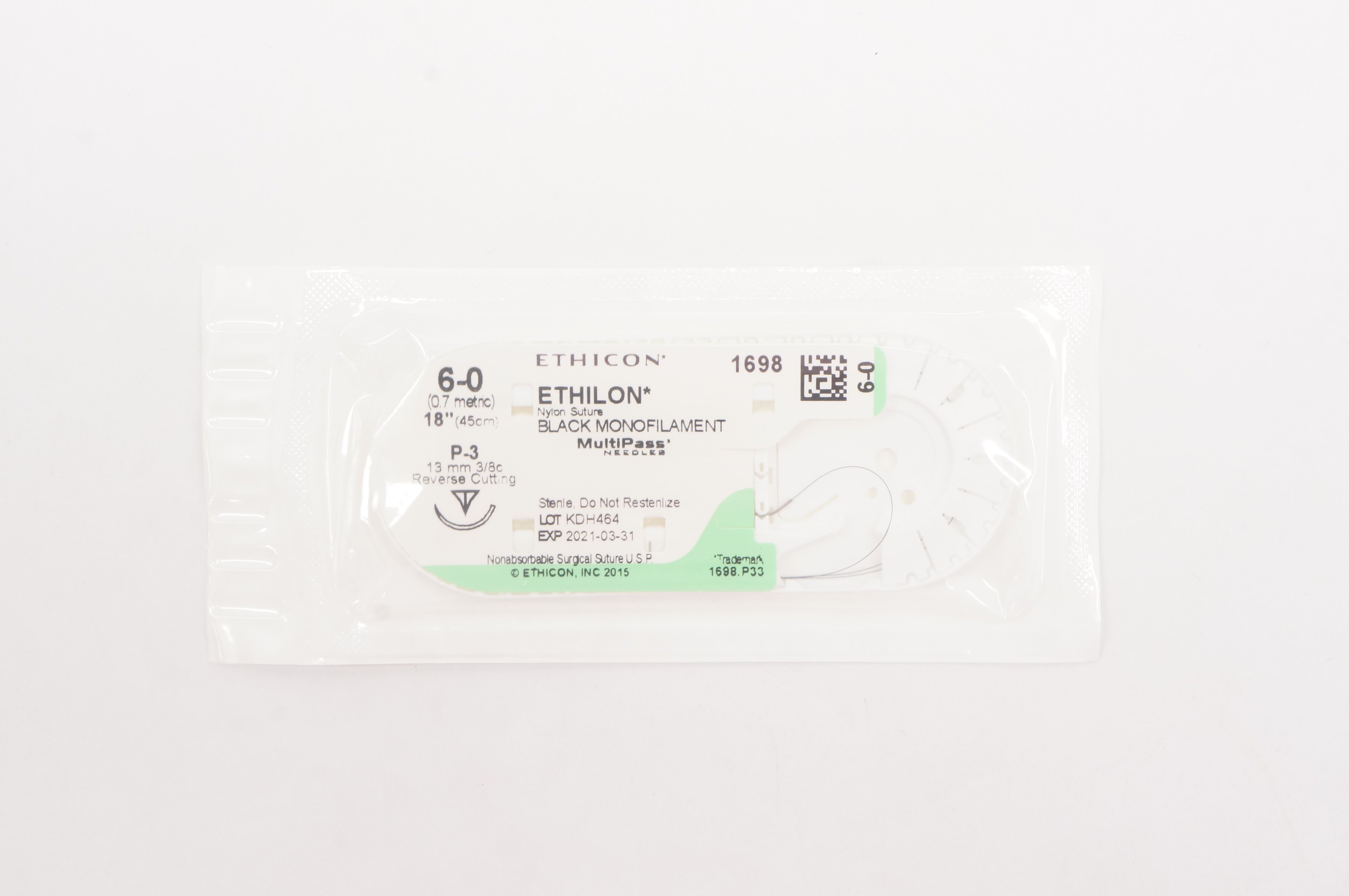 Ethicon 1698 6-0 ETHILON P-3 13mm 3/8c Reverse Cutting 18inch (x)