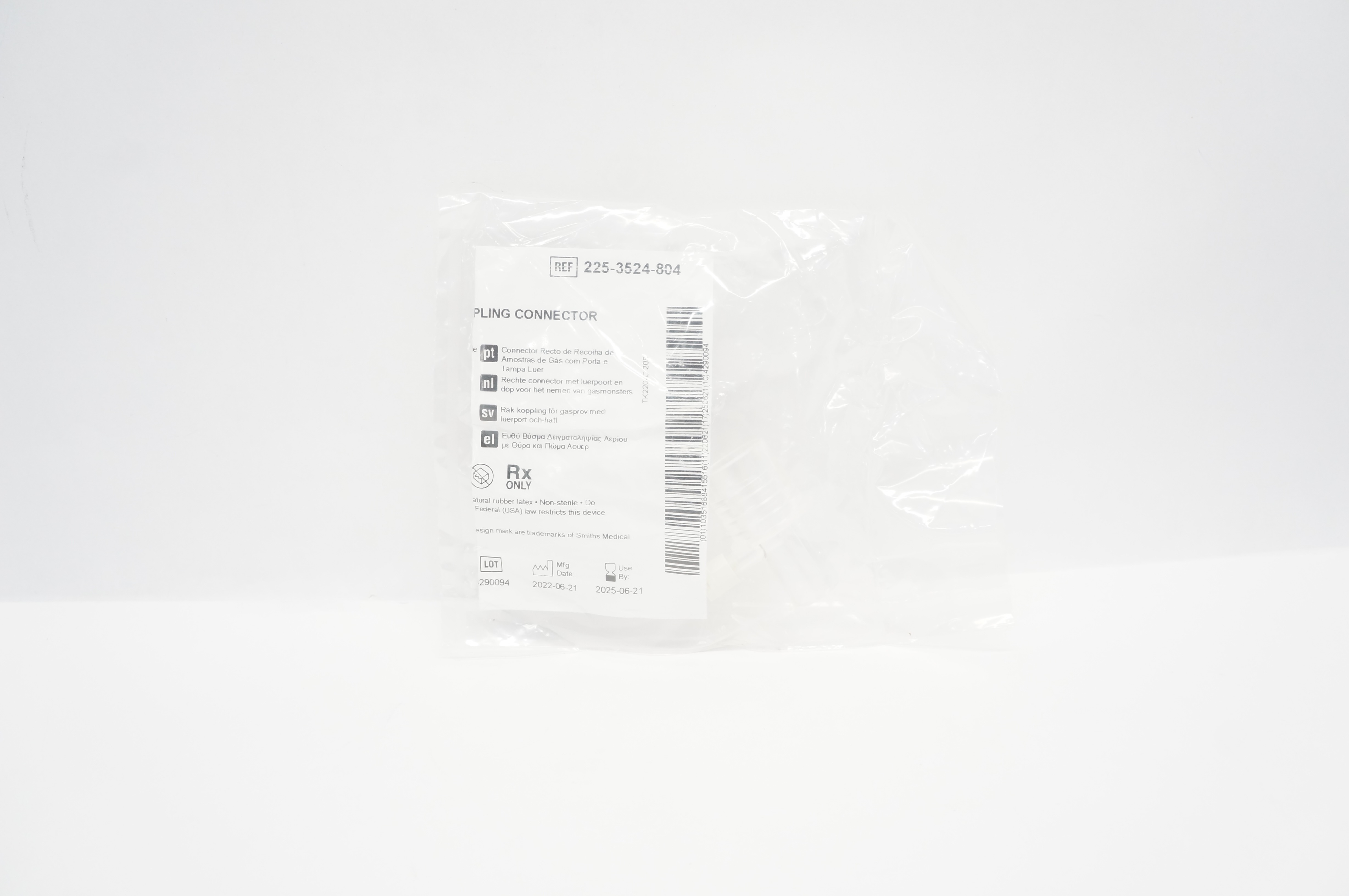 Smiths Medical 225-3524-804 Straight Gas Sampling Connector w/Luer Port & Cap