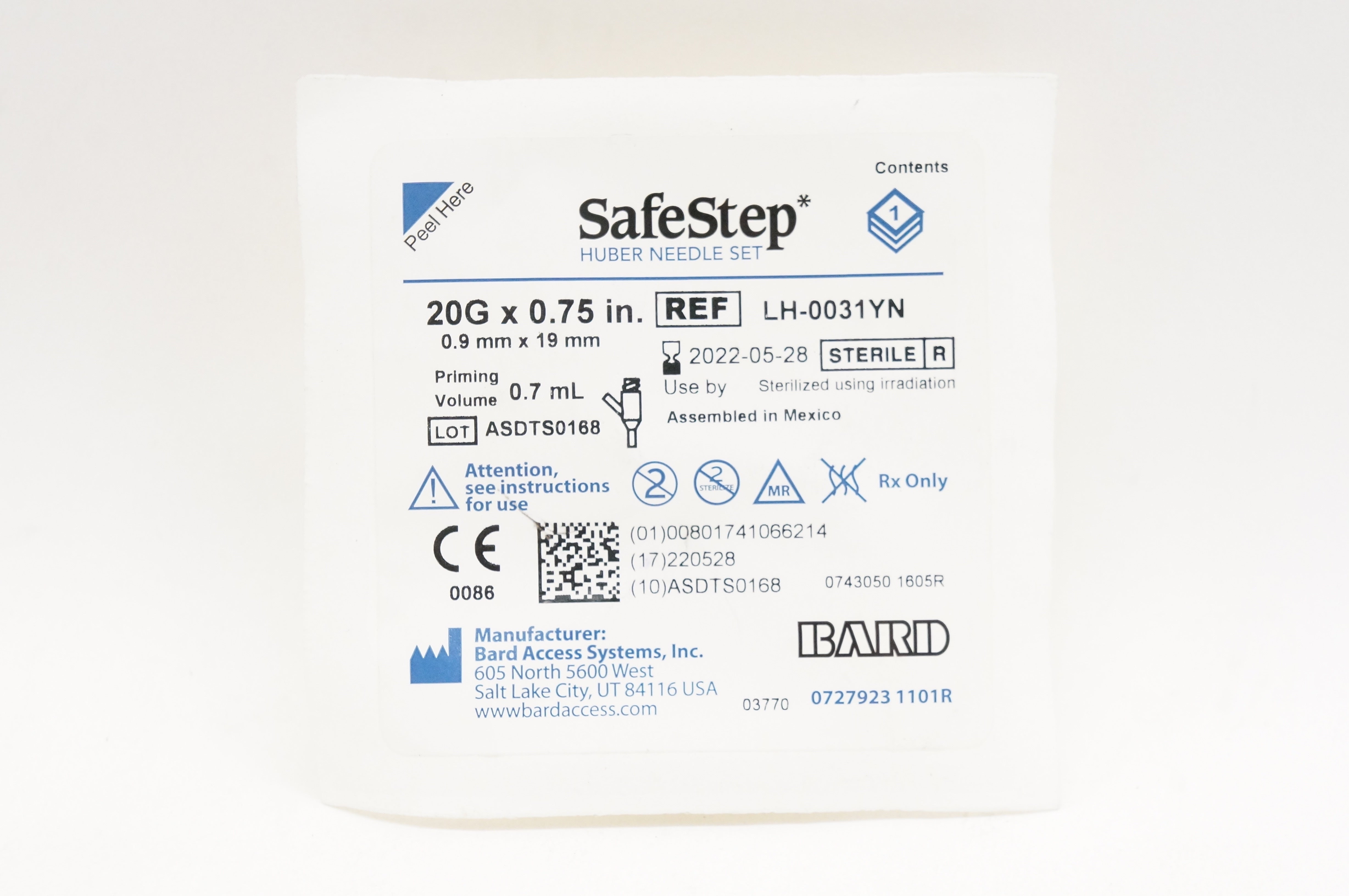 Bard LH-0031YN  SafeStep Huber Ndle. Set 20G x 0.75inch 0.7mL