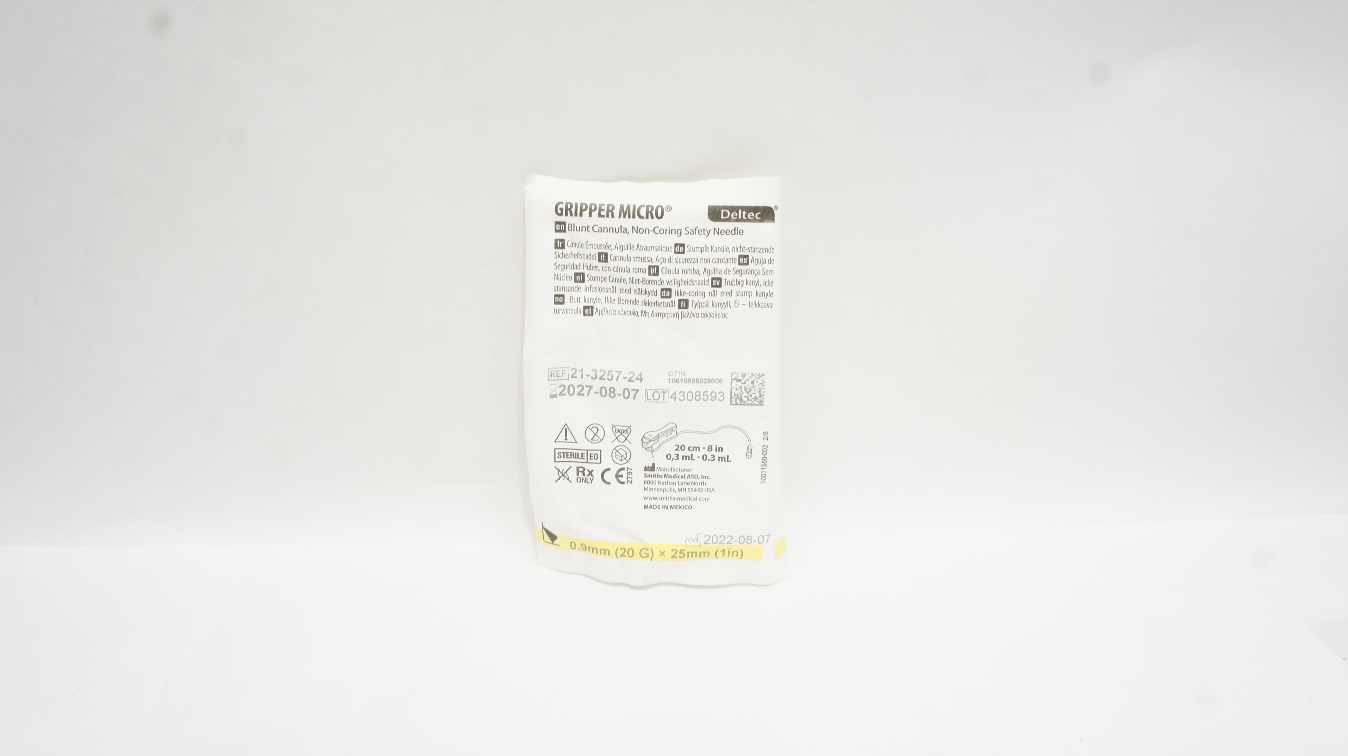 Smiths Medical 21-3257-24 Deltec Gripper Micro Blunt Cannula, Ndle 8inch x 0.3mL