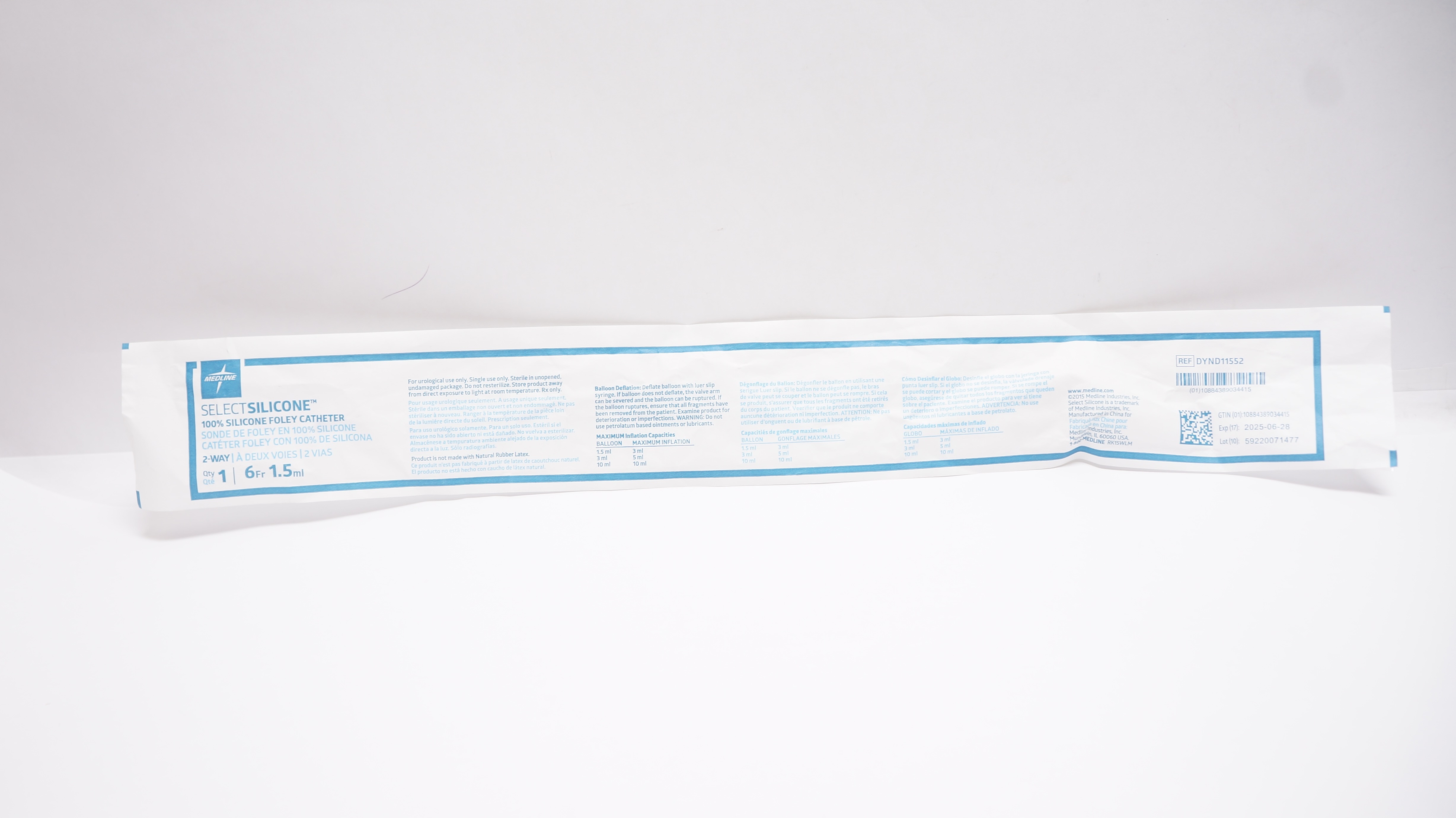 Medline DYND11552 Foley Cath. Silicone 2-way 6Fr. 1.5ml