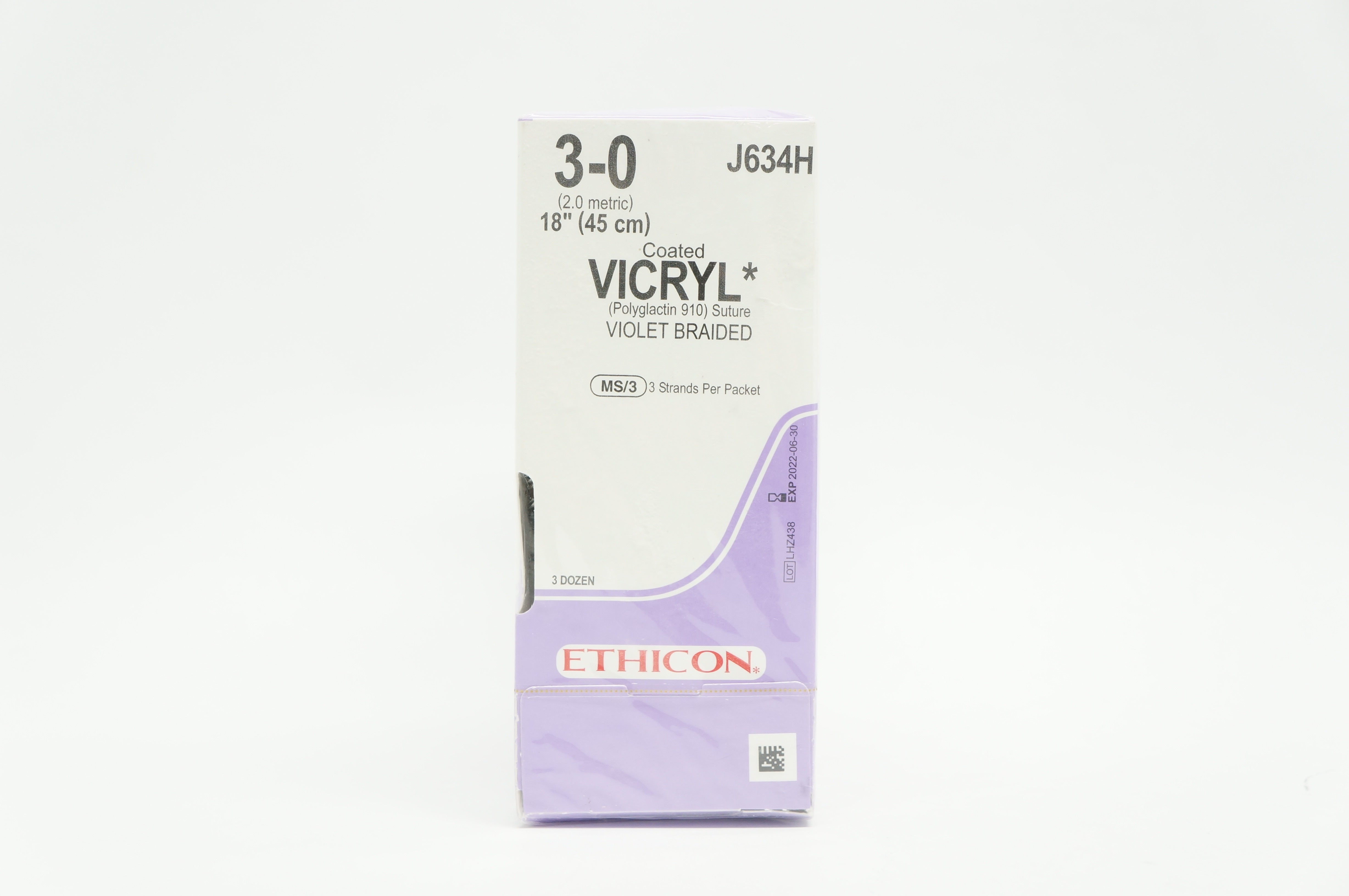 Ethicon J634H 3-0 Vicryl Absorbable Braided Polyglactin, 18inch - Box of 36