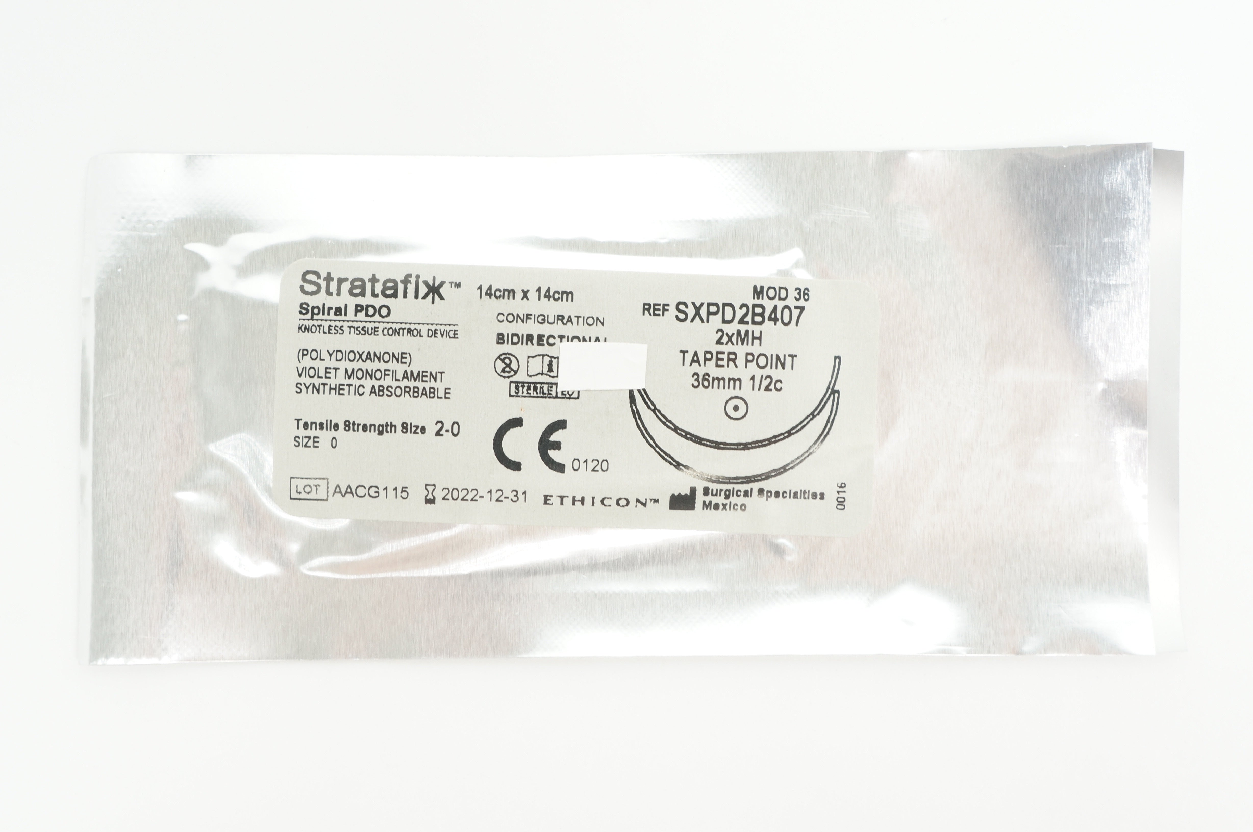 Ethicon SXPD2B407 2-0 STRATAFIX Spiral PDO 2xMH 36mm 1/2c Taper Point