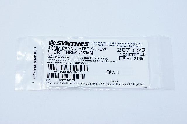 Synthes 207.620 4.0mm Cannulated Screw Short Thread 20mm
