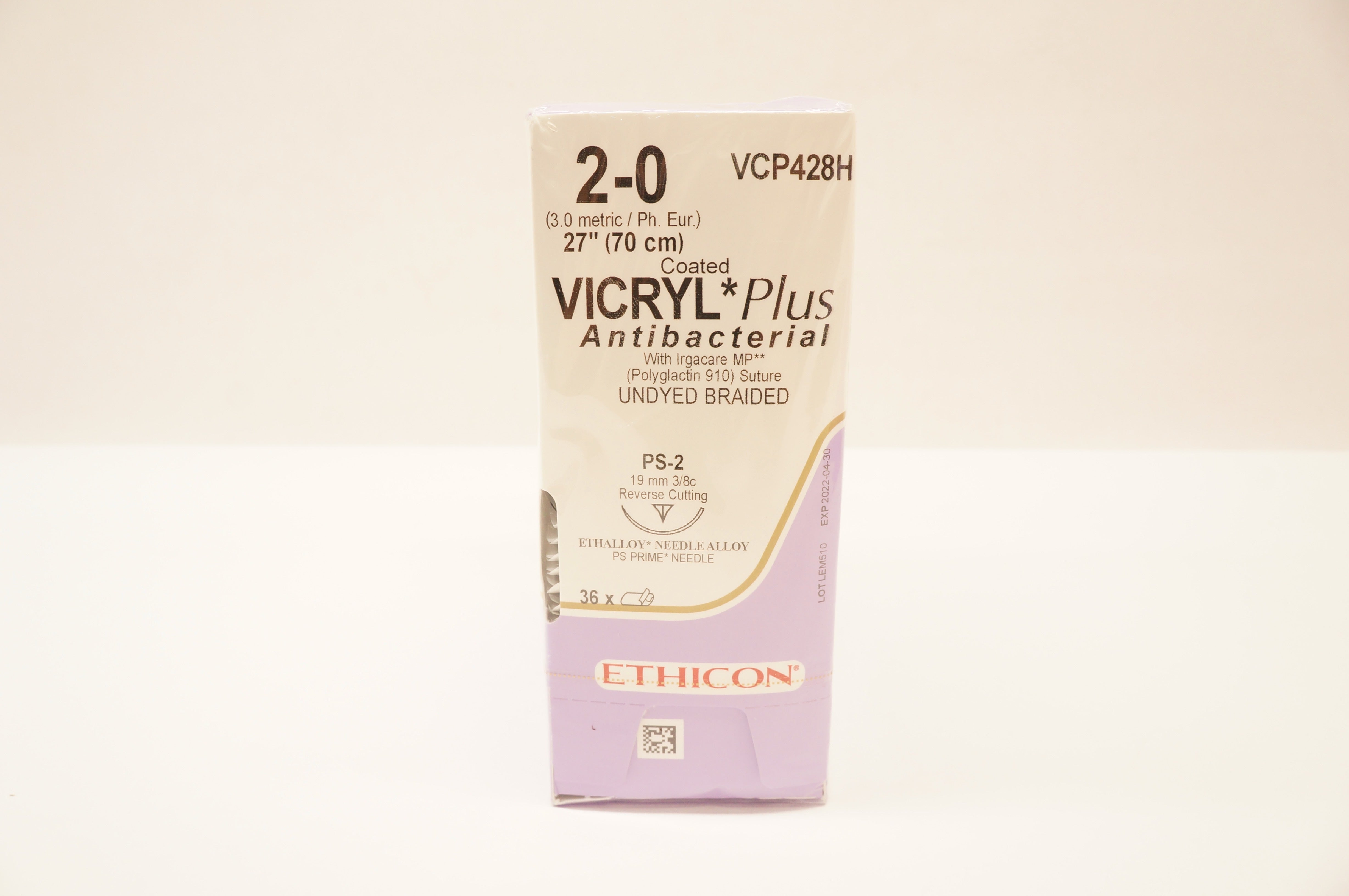 Ethicon VCP428H 2-0 Coated VICRYL Stre PS-2 19mm 3/8c 27inch (x) - Pack of 36