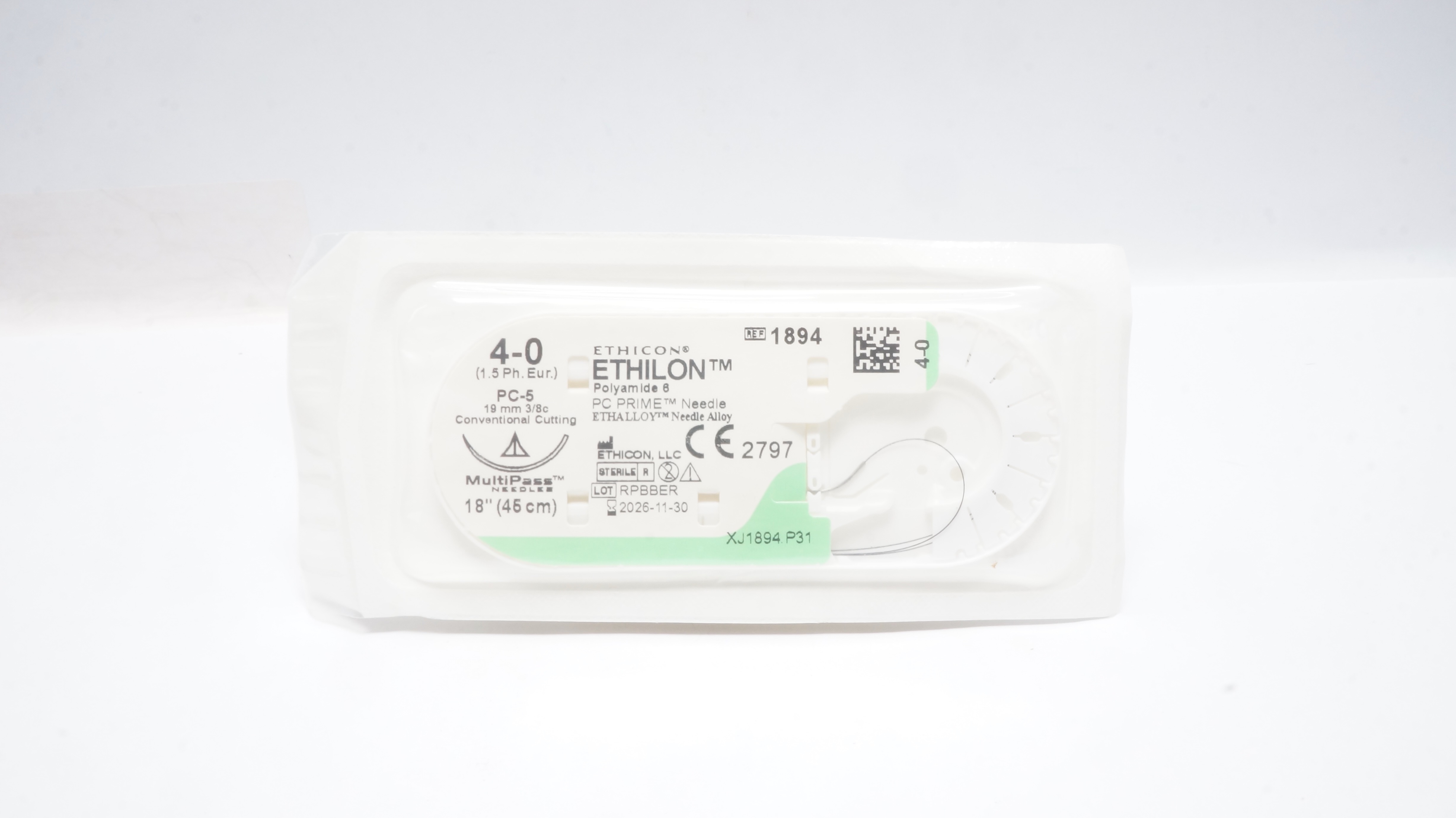 Ethicon 1894 Ethilon 4-0 Nylon Stre PC-5 19mm 3/8 Conventional Cutting 18inch