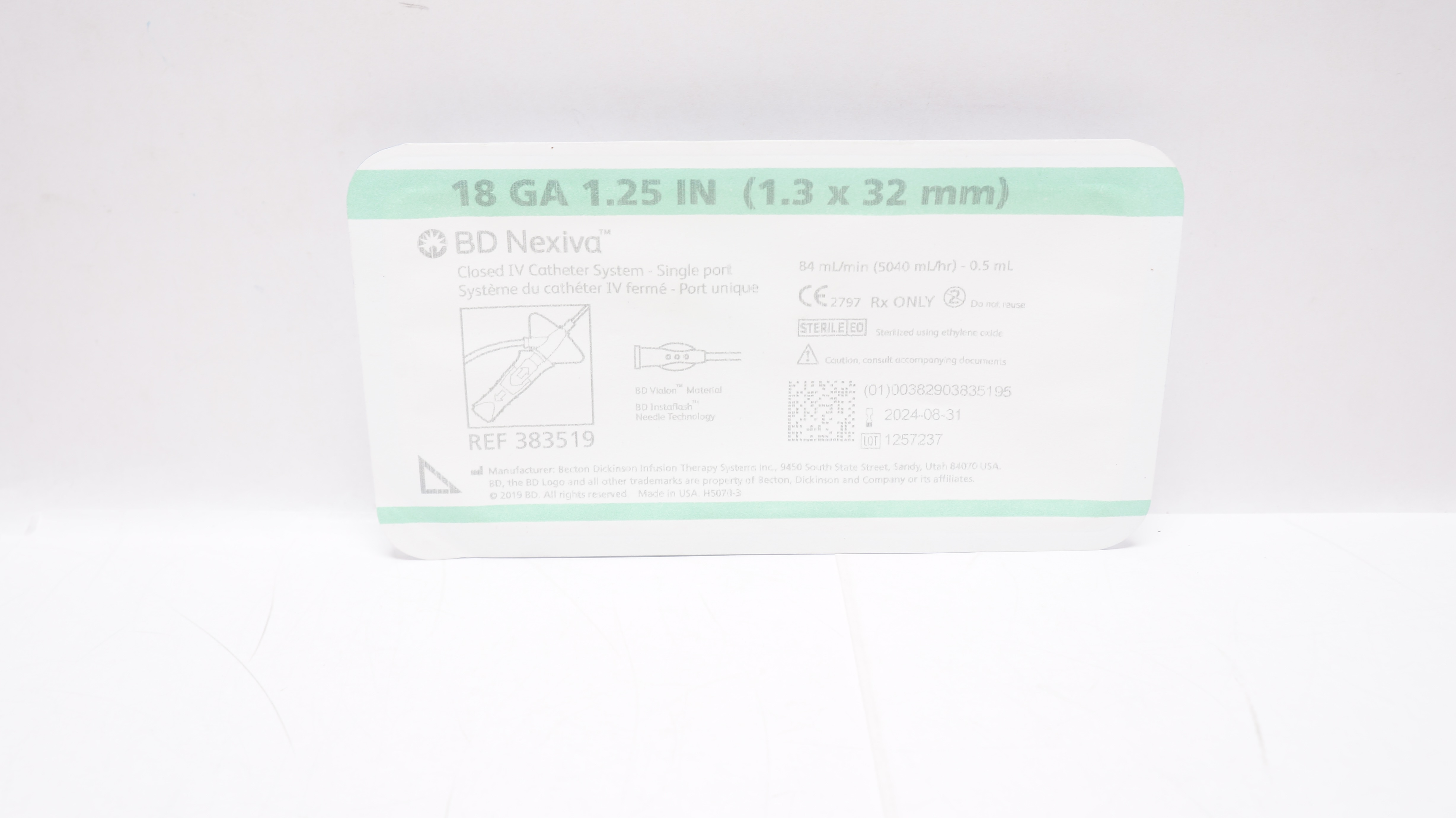BD 383519 Nexiva Closed IV Cath. System -Single Port 18Ga x1.25inch 0.5mL (x)
