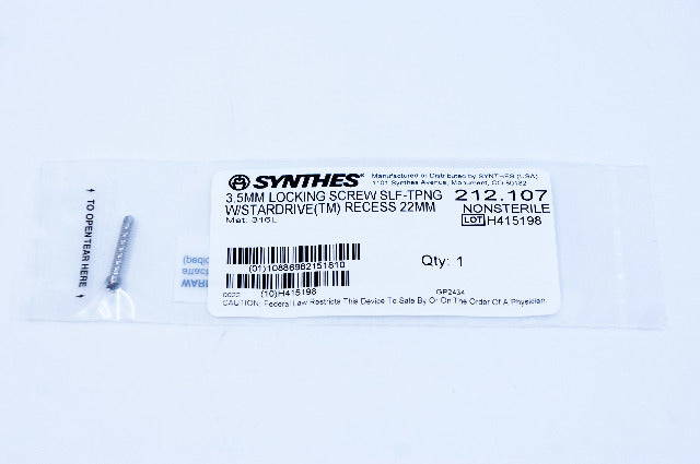 Synthes 212.107 3.5mm Locking Screw Self-Tapping With Stardrive Recess 22mm