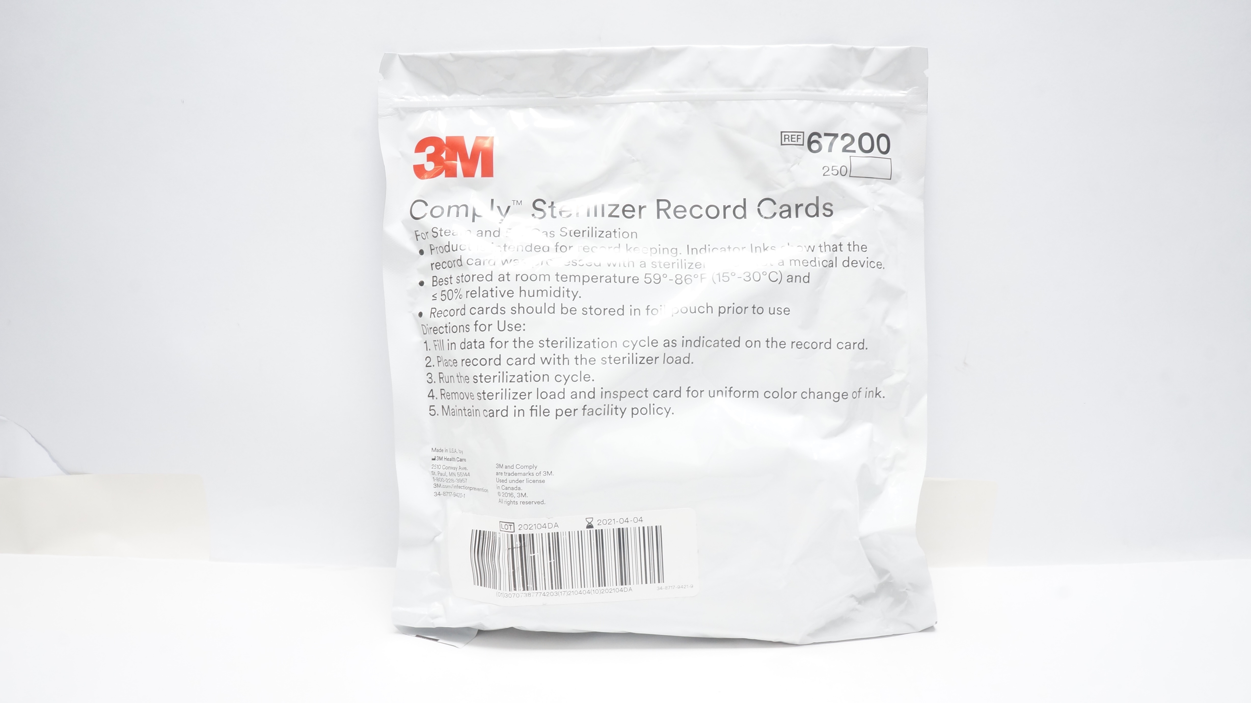 3M 67200 Comply Sterilizer Record Cards (x)
