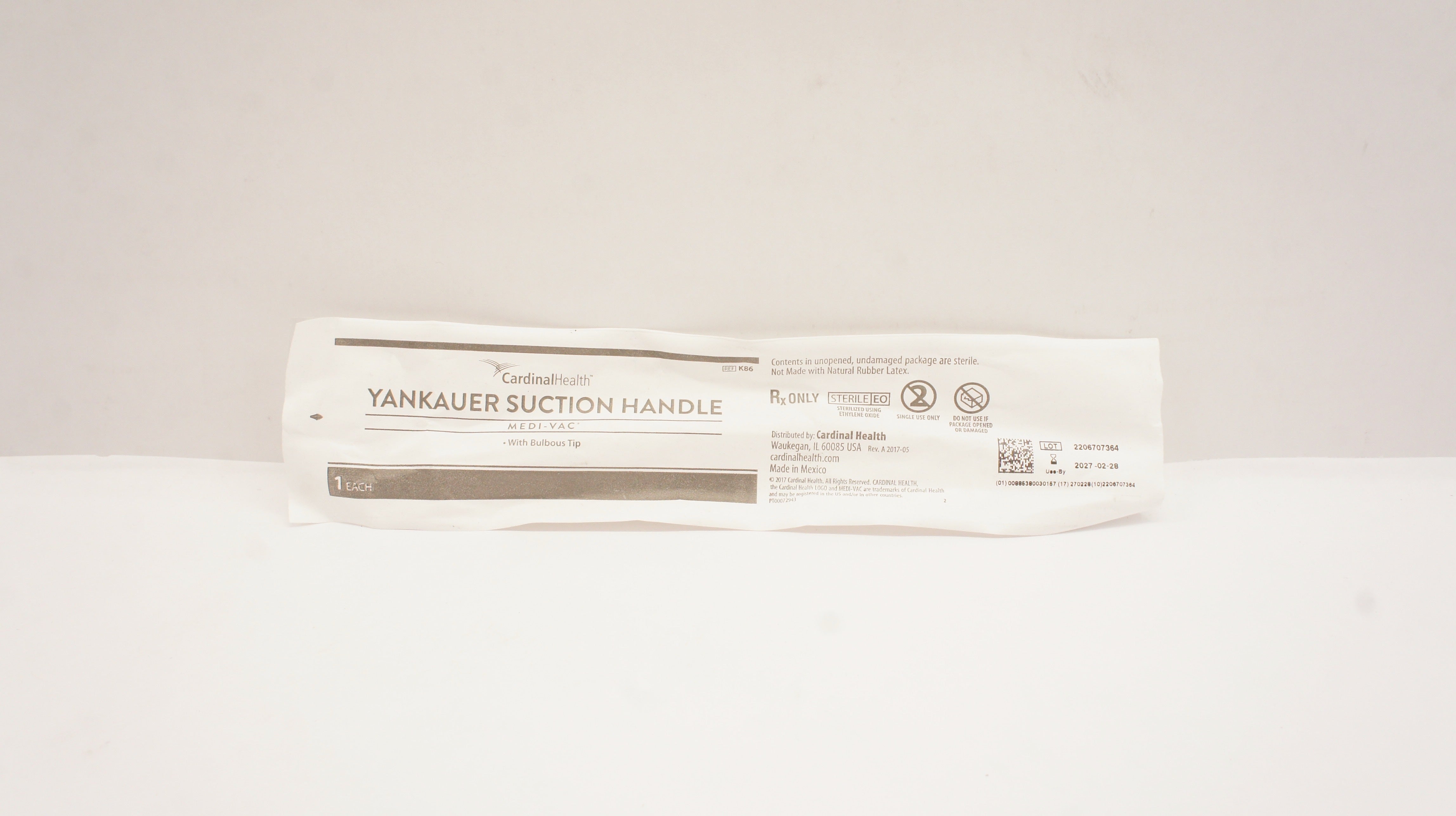 Cardinal Health K86 Medi-Vac Yankauer Suction Handle w/Bulbous Tip