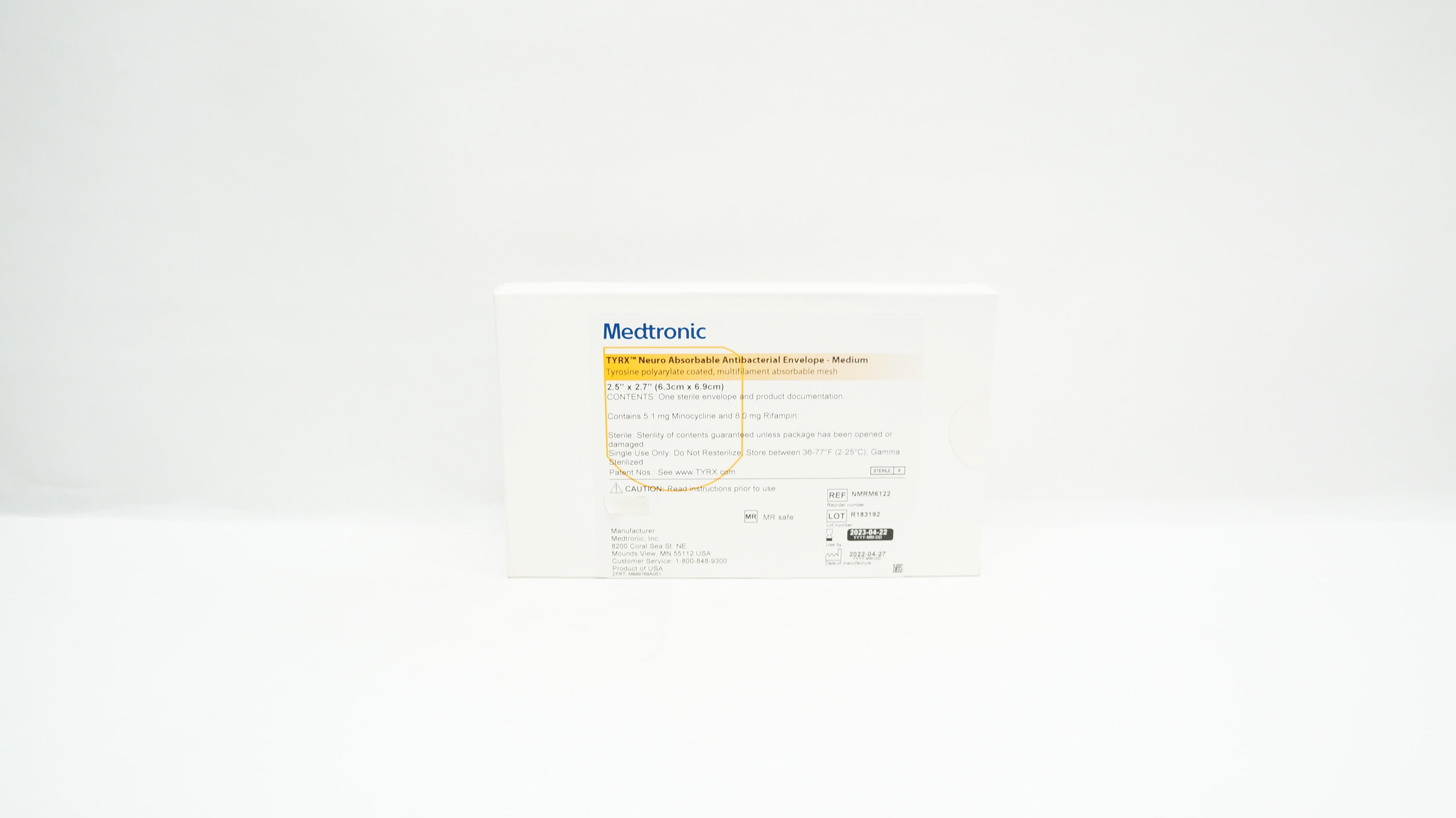 Medtronic NMRM6122 TYRX Neuro Absorb Antibacterial Envelope Medium 2.5x2.7in