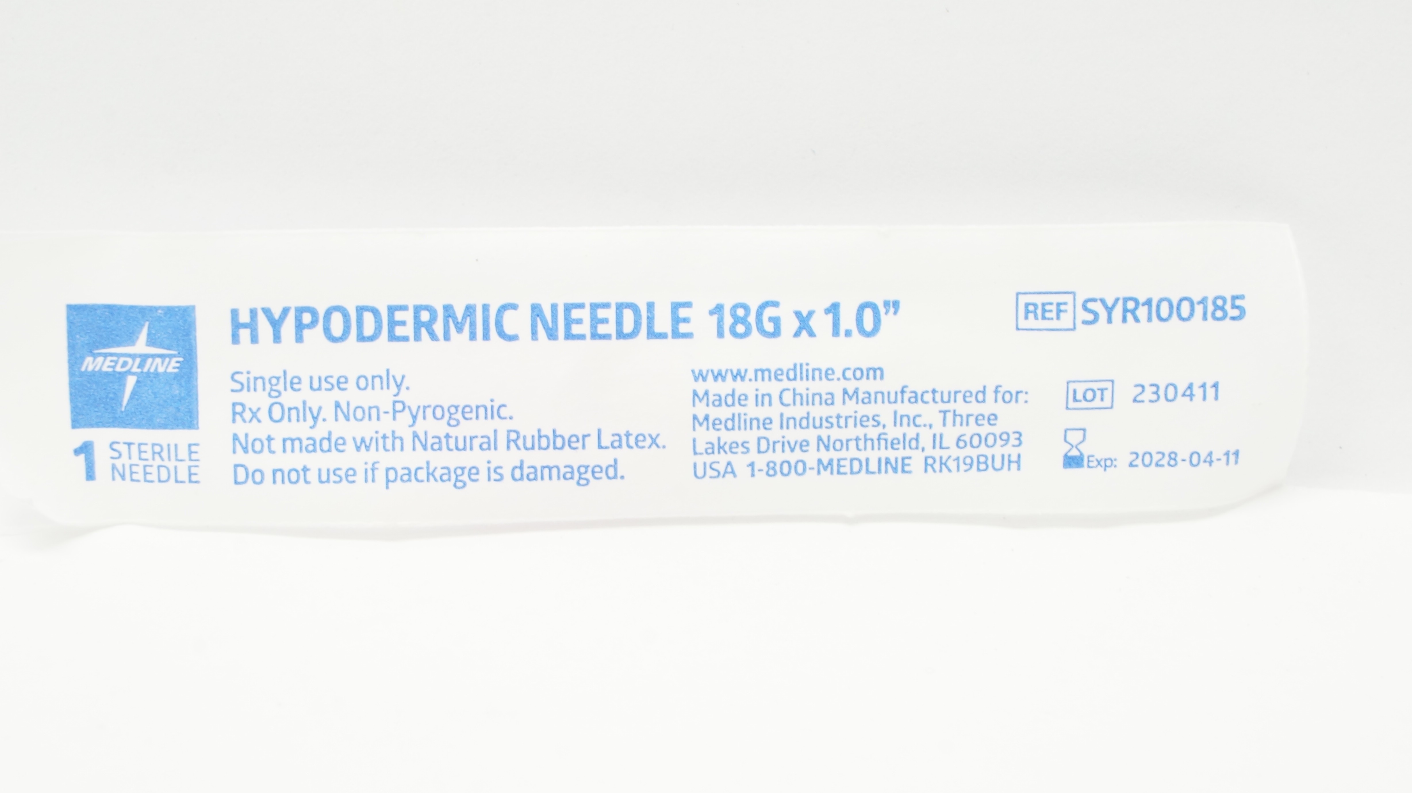 Medline SYR100185 Hypodermic Ndle 18G x 1.0inch