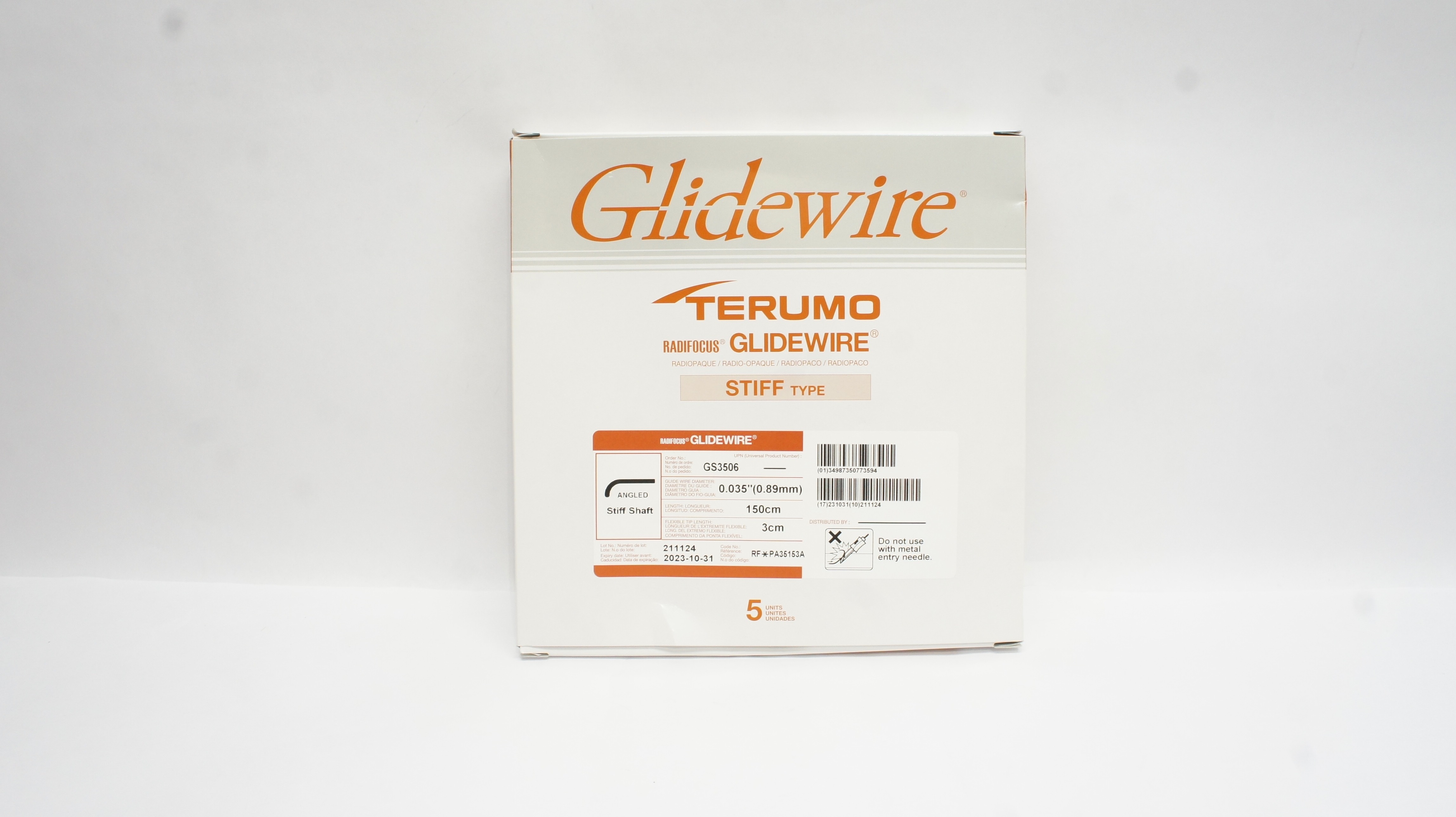 Terumo PA35153A Radifocus Glidewire 0.035inch x 150 x 3cm (x) - Box of 5