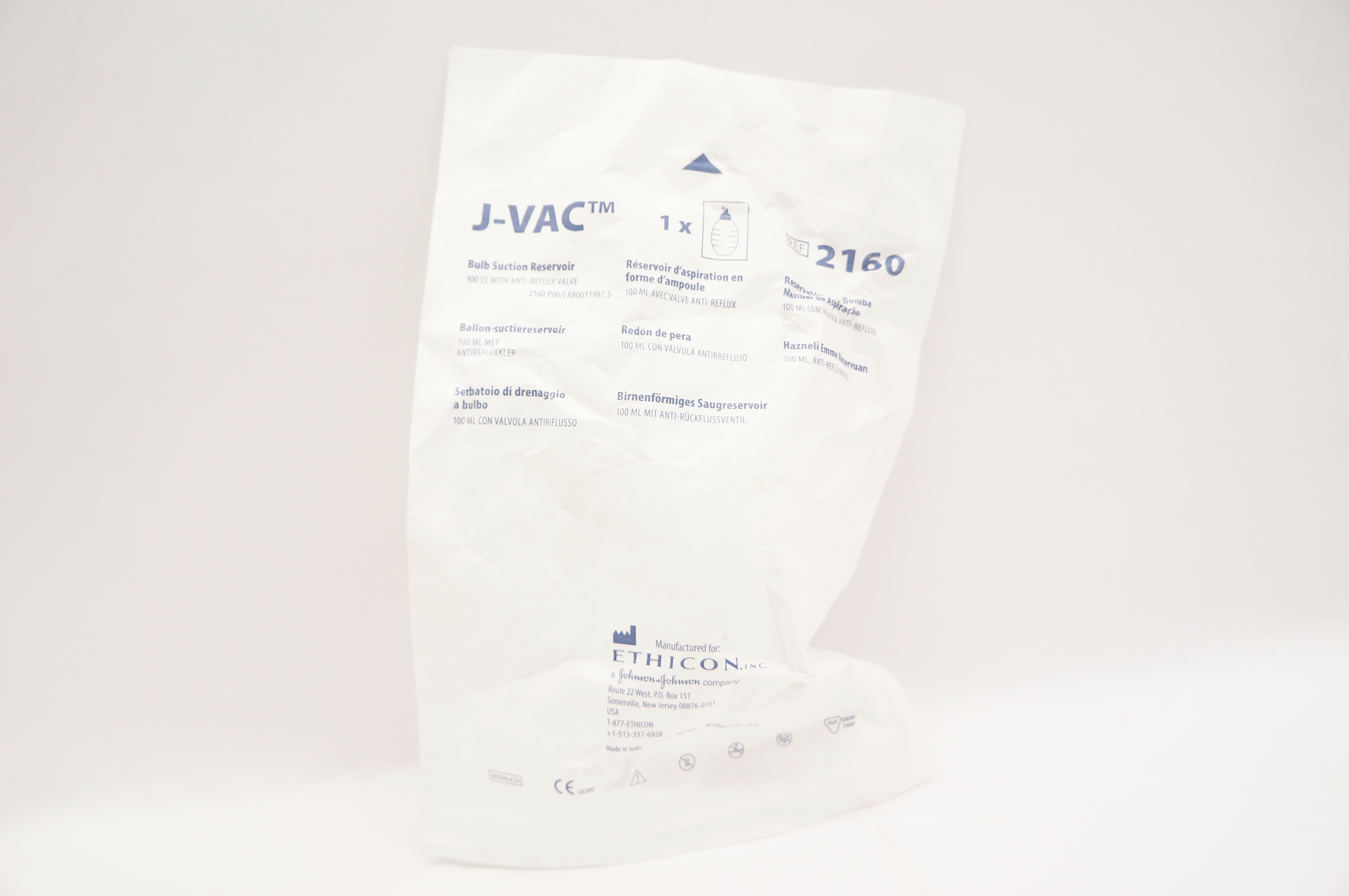 Ethicon 2160 J-Vac Bulb Suction Reservoir