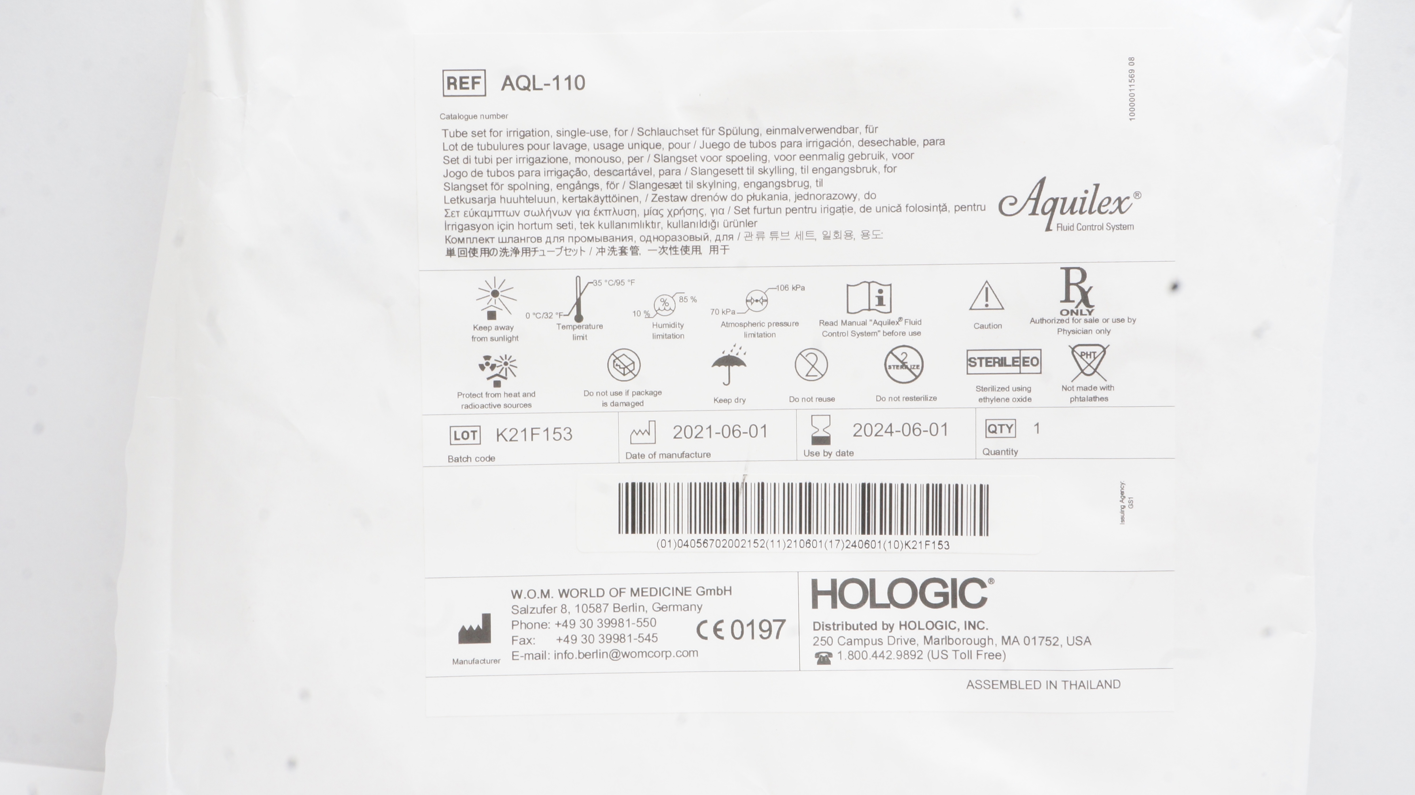 W.O.M. AQL-110 Hologic Aquilex Tube Set For Irrigation (x)
