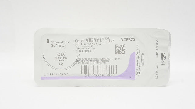 Ethicon VCP370 0 Coated VICRYL Plus Stre CTX 48mm 1/2c Taper 36inch