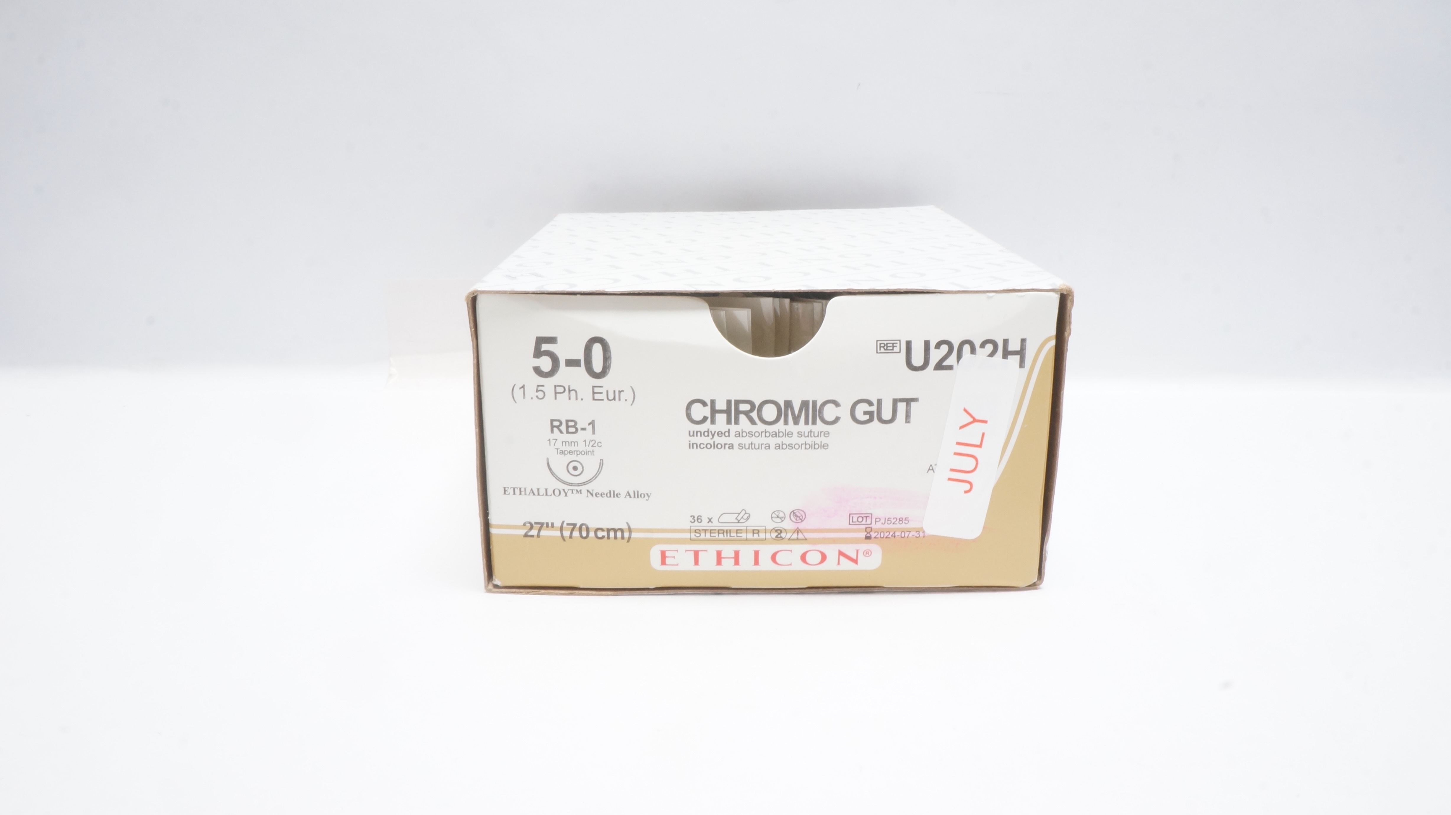 Ethicon U202H 5-0 Chromic Gut RB-1 17mm 1/2c Taperpoint 27inch (x) - Box of 36